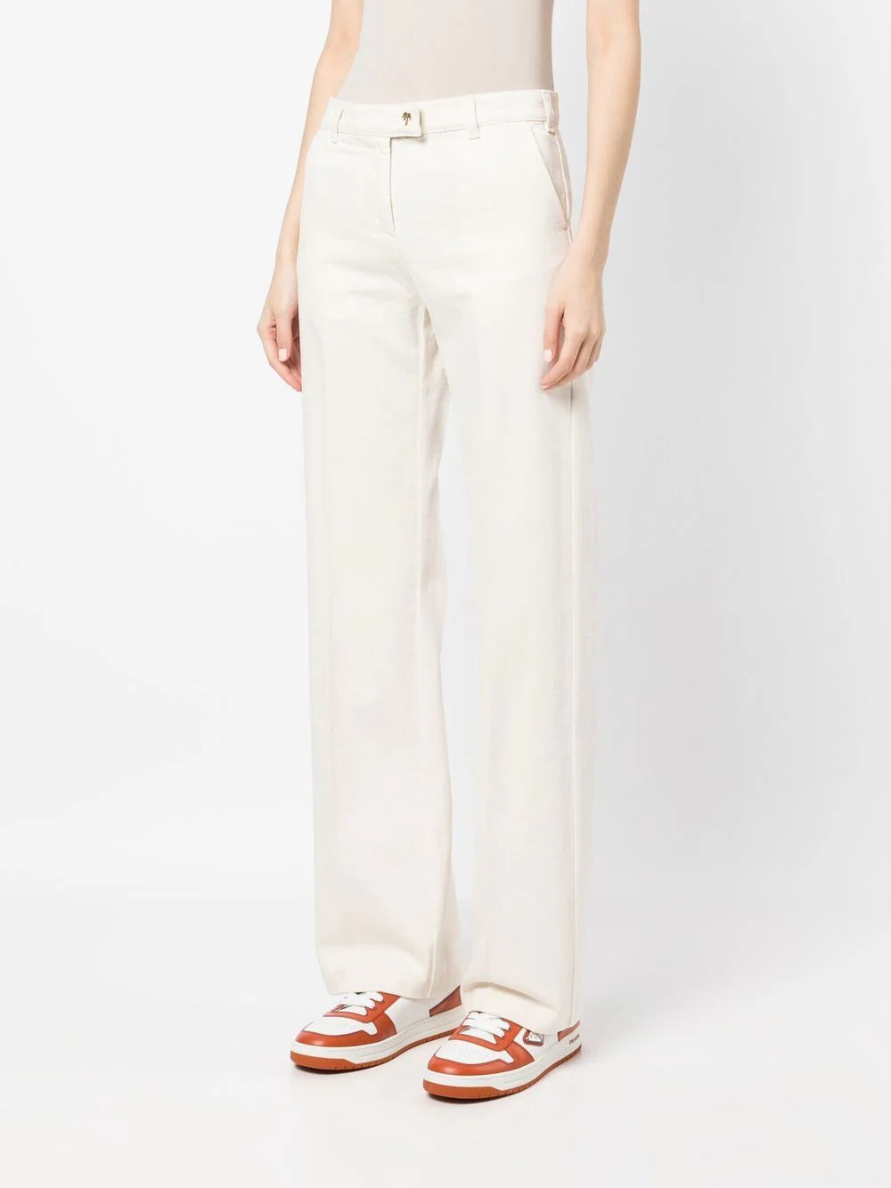 PALM ANGELS WOMEN Bull Straight Leg Denim Pants White/Fluo - MAISONDEFASHION.COM