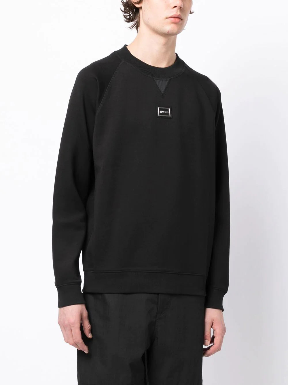 HUGO Logo-plaque Cotton Sweatshirt Black - MAISONDEFASHION.COM