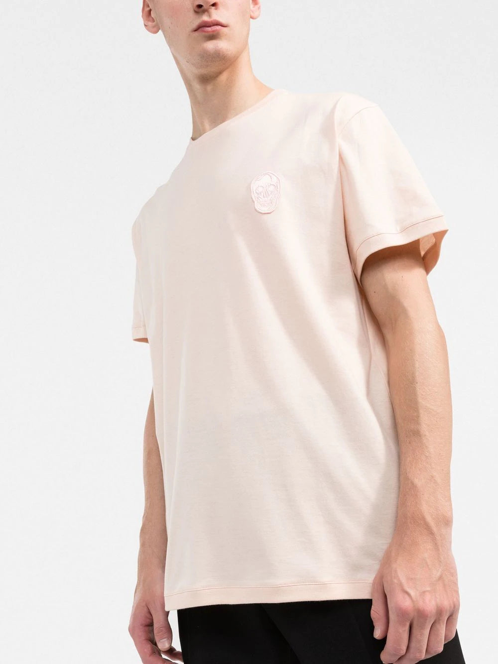 ALEXANDER MCQUEEN Skull Patch Round-neck T-shirt Pink - MAISONDEFASHION.COM