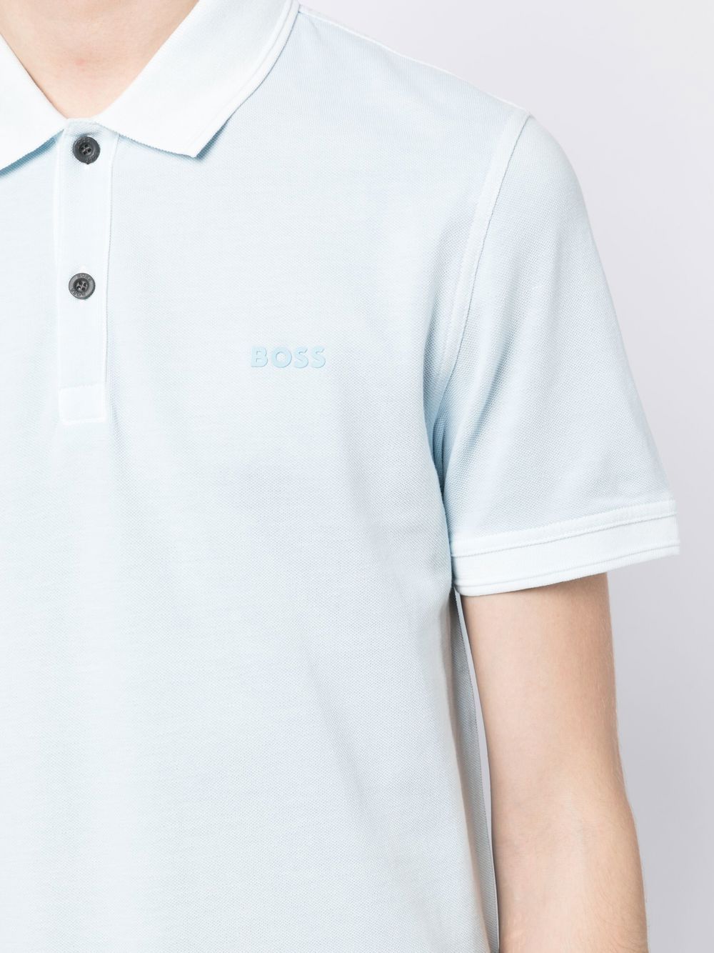 BOSS Logo-embossed Cotton Polo Shirt Open Blue - MAISONDEFASHION.COM