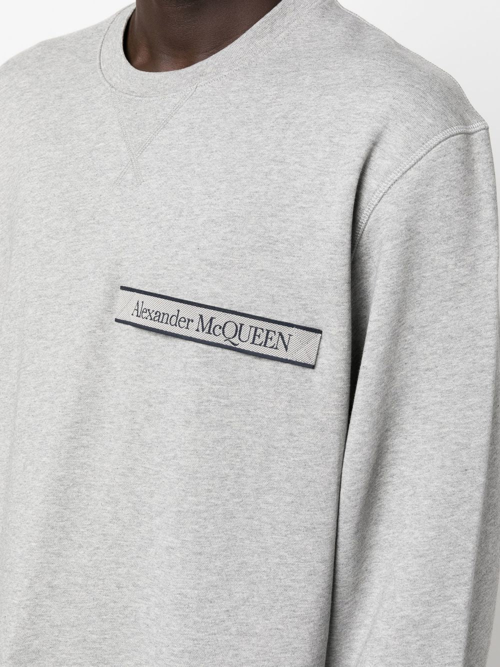 ALEXANDER MCQUEEN Selvedge Logo-tape Sweatshirt Ash Grey - MAISONDEFASHION.COM