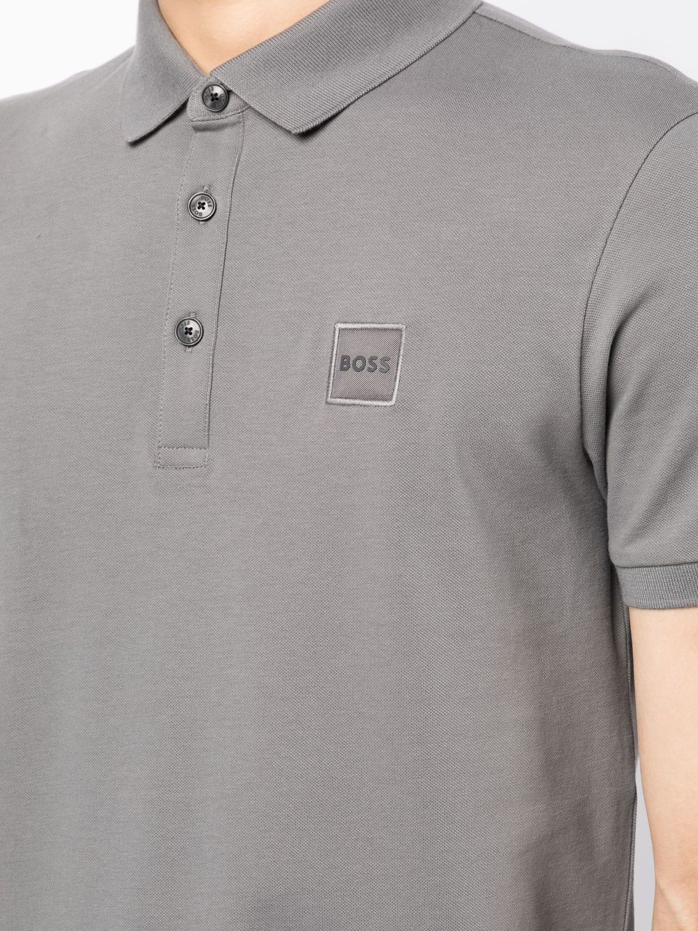 BOSS Logo-patch Cotton Polo Shirt Dark Grey - MAISONDEFASHION.COM