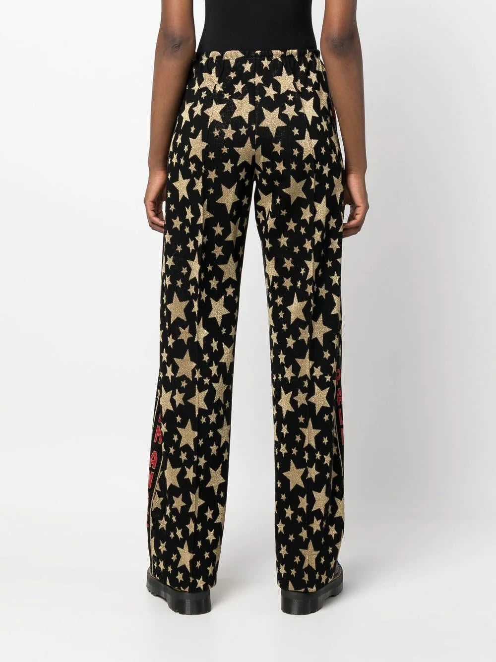 PALM ANGELS WOMEN Jacquard Stars Loose Track Pants Black/Gold - MAISONDEFASHION.COM