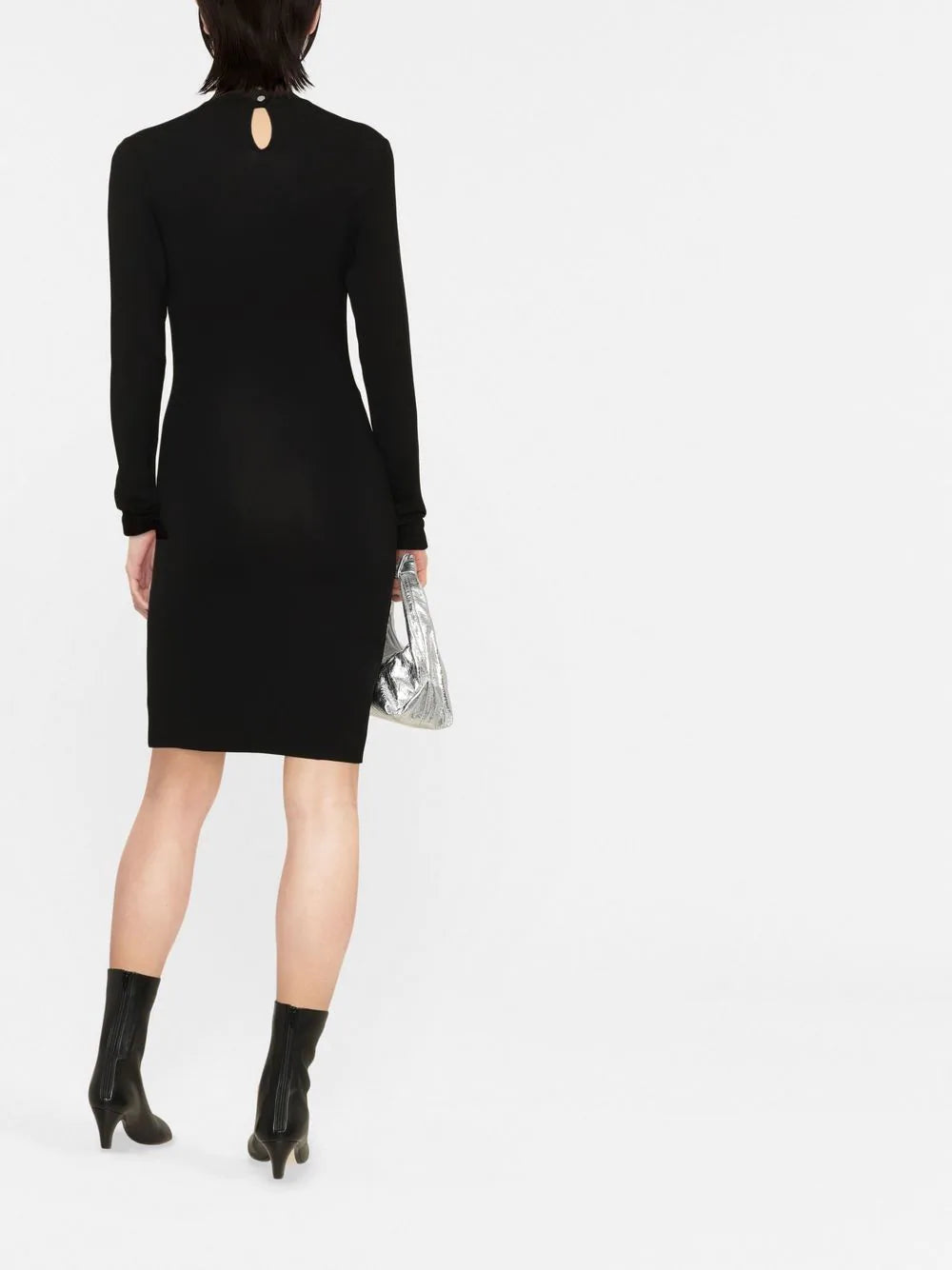 PACO RABANNE Long-sleeve asymmetric-hem mini dress Black - MAISONDEFASHION.COM