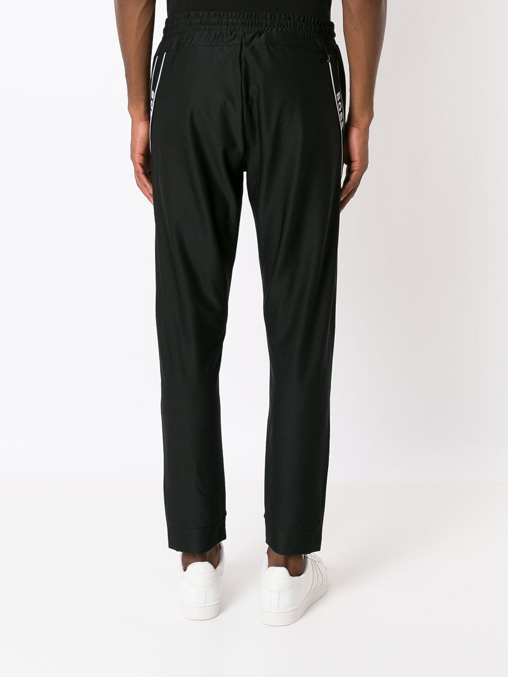 BOSS Slim Fit Logo Tape Track Pants Black - MAISONDEFASHION.COM