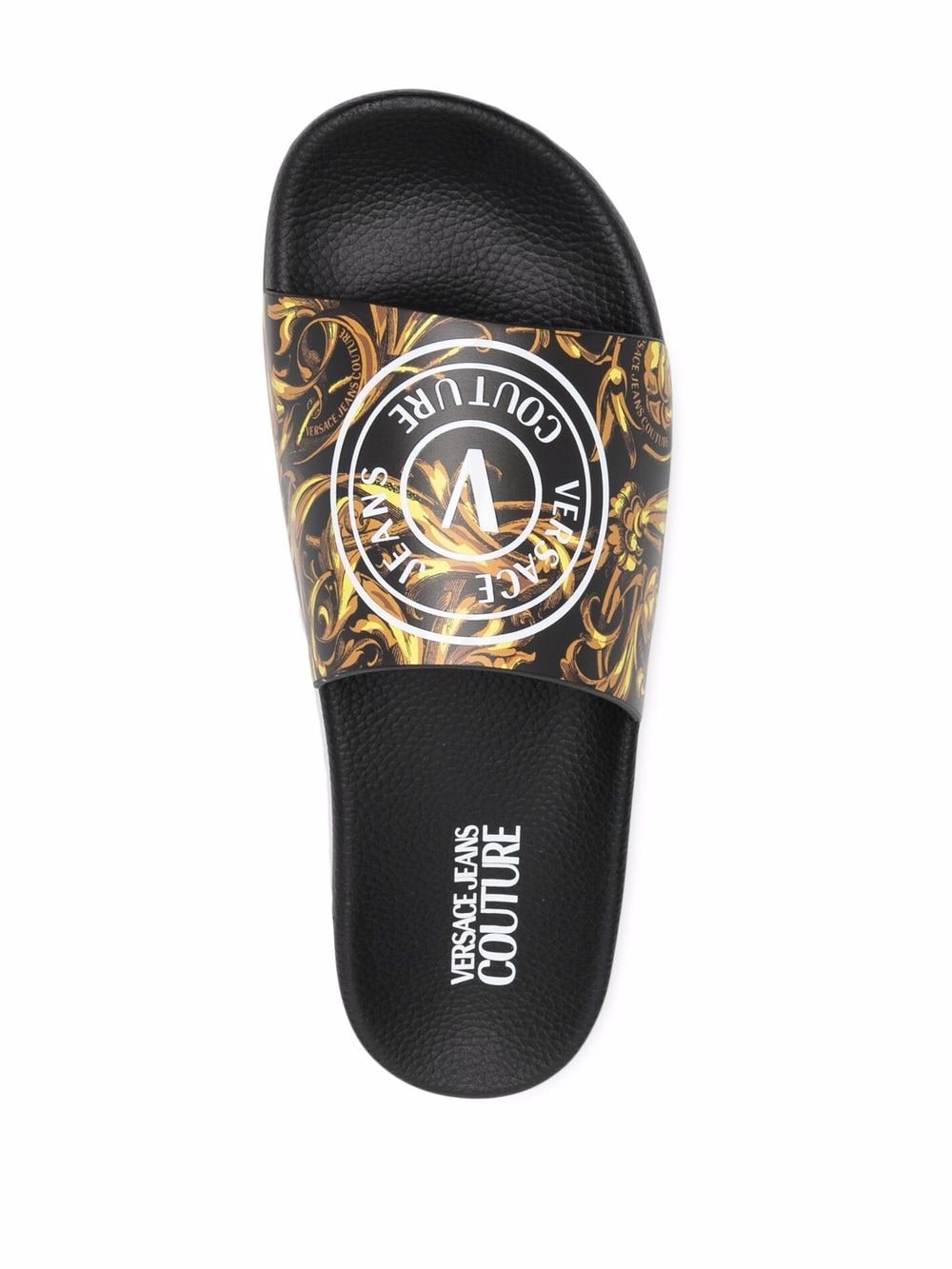 VERSACE JEANS COUTURE Baroque V-Emblem Sliders - MAISONDEFASHION.COM