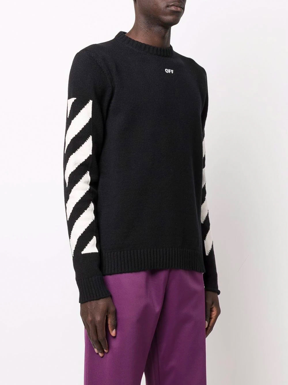 OFF-WHITE Diag Arrow Knitted Sweatshirt Black - MAISONDEFASHION.COM