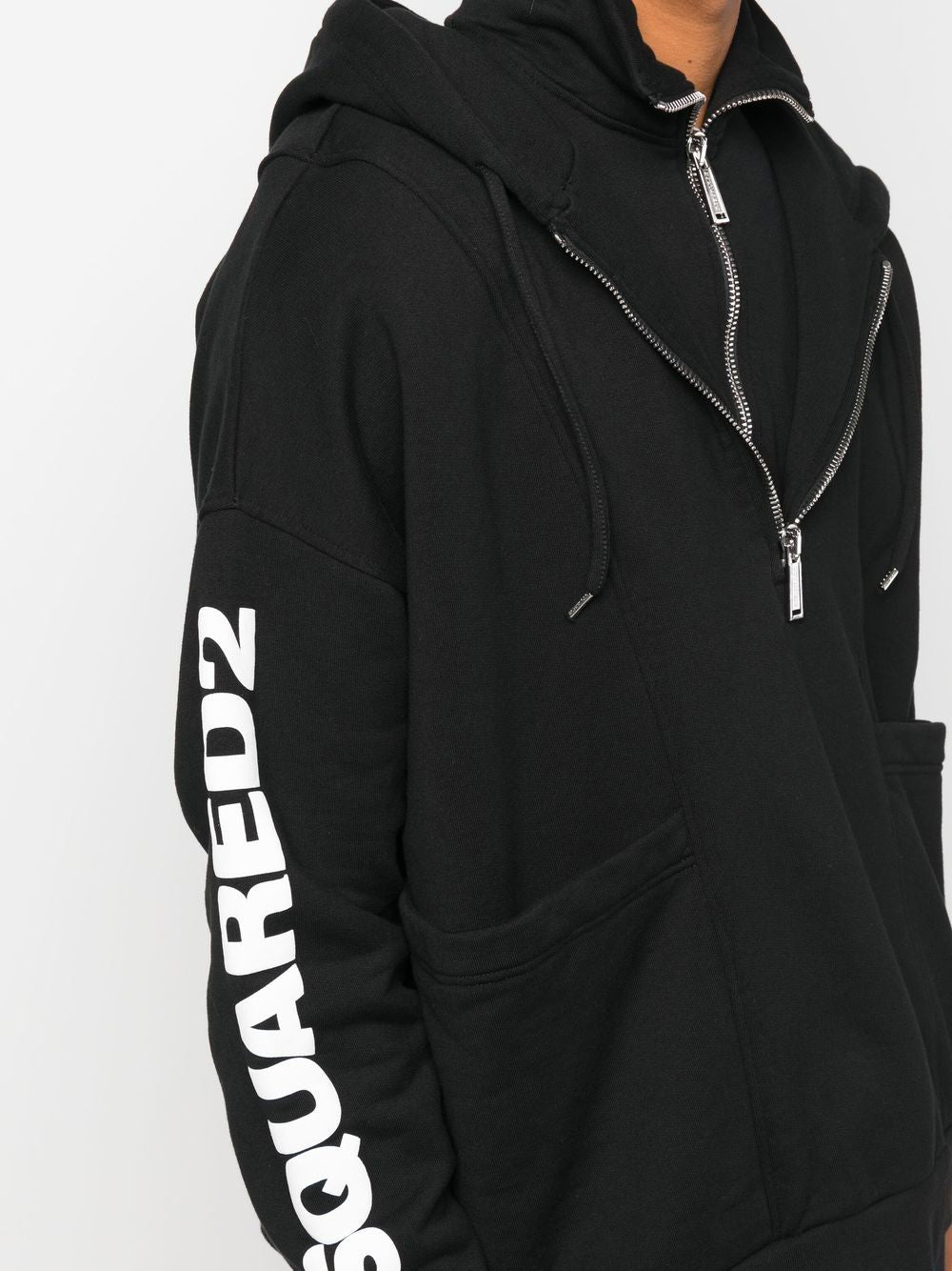 DSQUARED2 Logo Print Zip-Up Hoodie Black - MAISONDEFASHION.COM