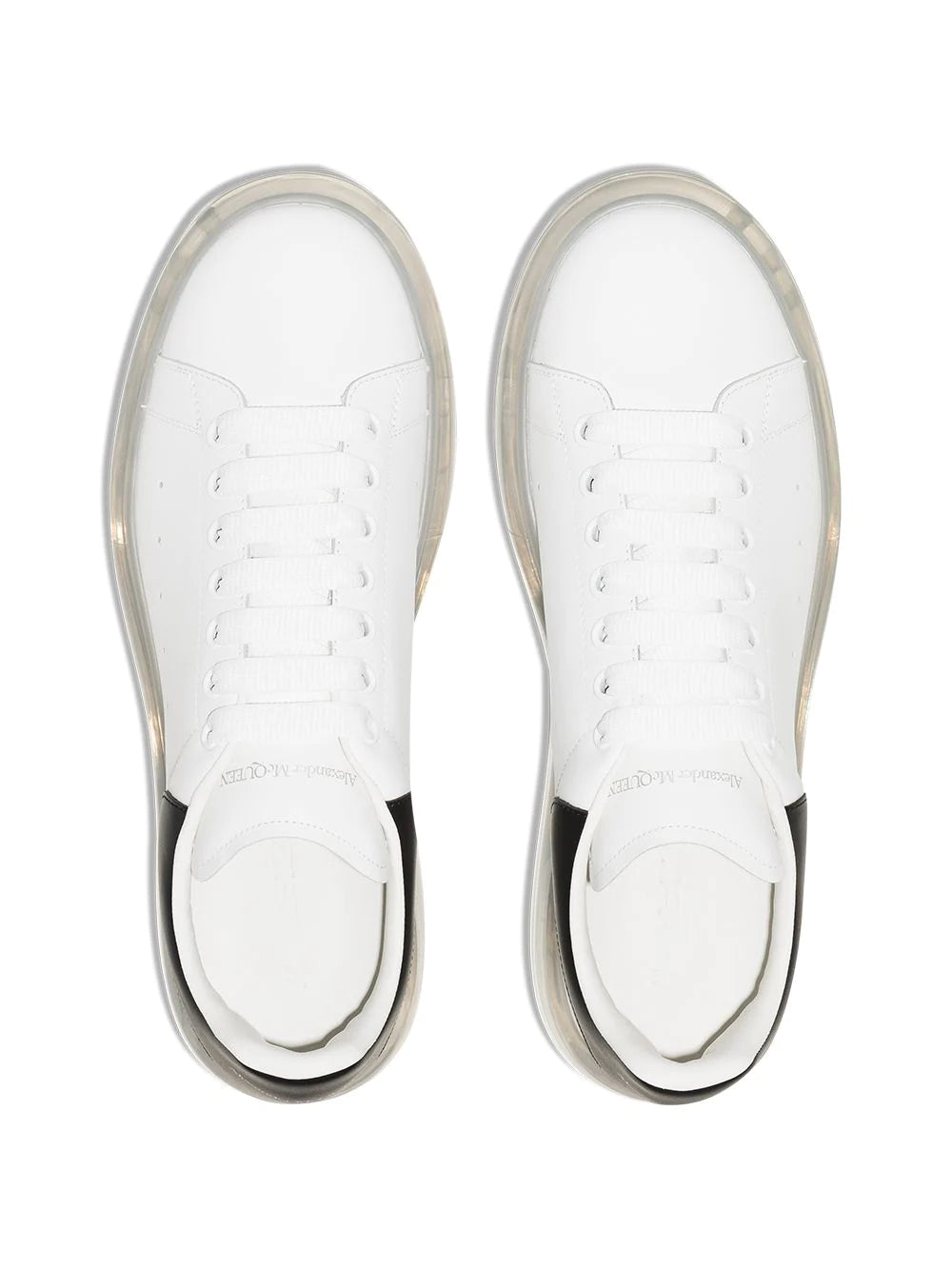 Alexander McQueen Oversized Clear Sole Leather Sneakers White/Black - MAISONDEFASHION.COM
