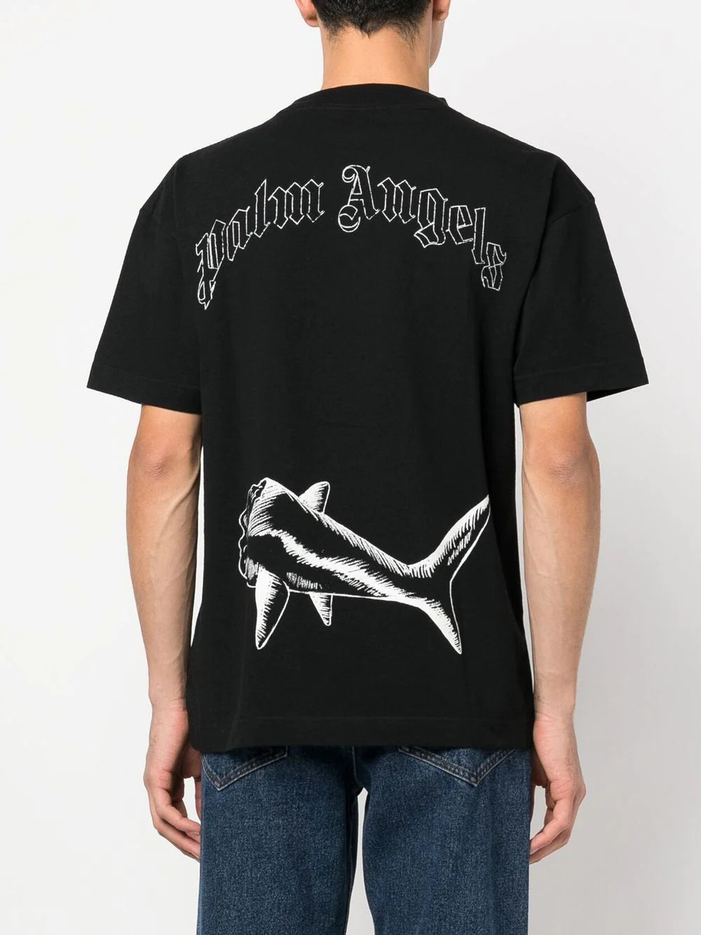 PALM ANGELS Broken Shark Classic Tee Black/Off White - MAISONDEFASHION.COM