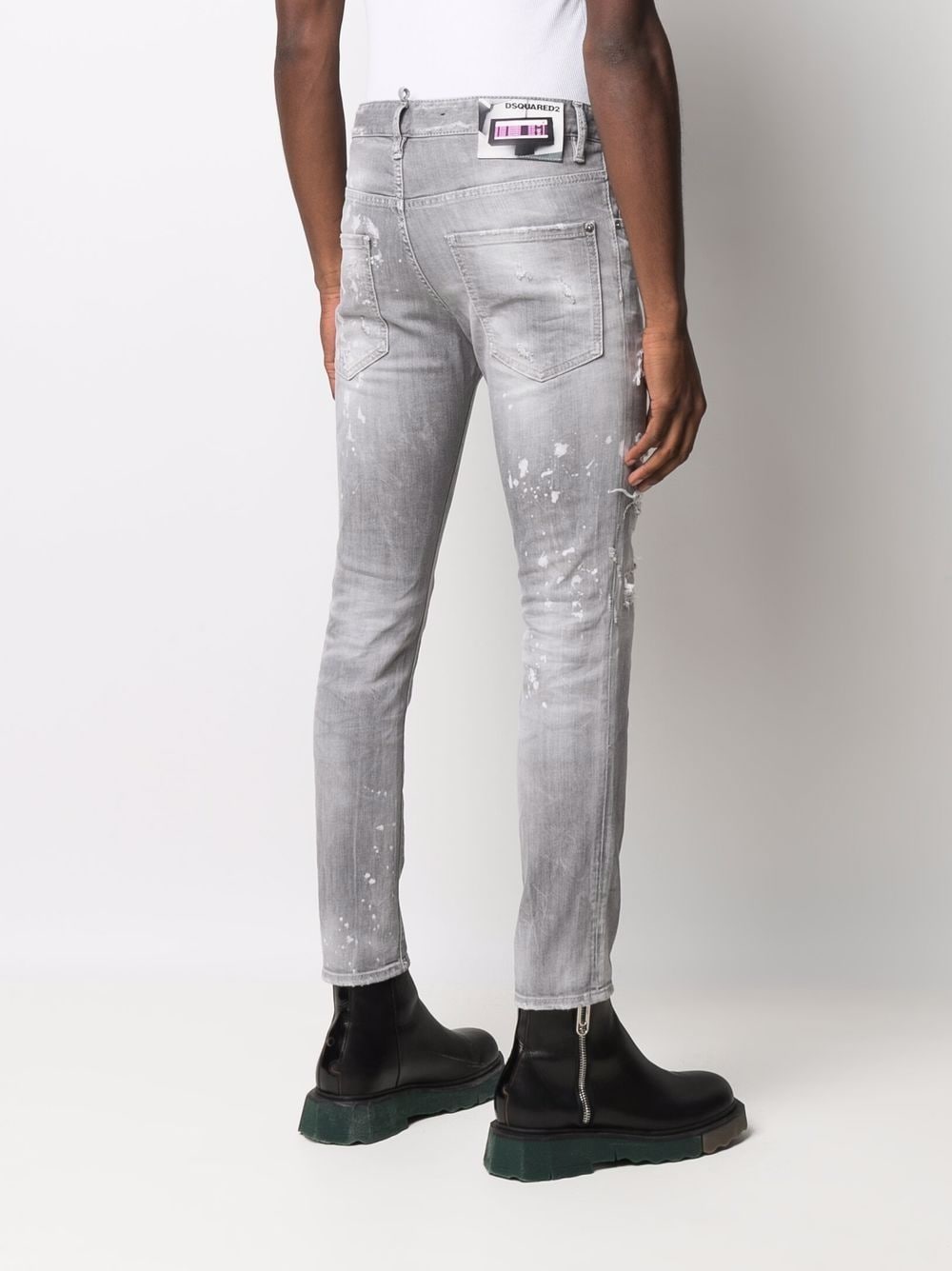 DSQUARED2 Paint Splattered Skater Jeans Grey - MAISONDEFASHION.COM