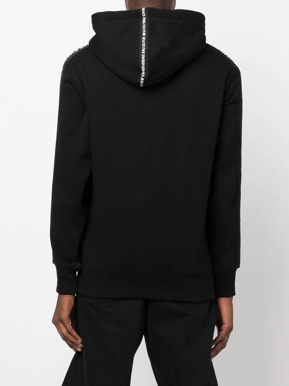 VERSACE Logo Tape Hoodie Black/White - MAISONDEFASHION.COM