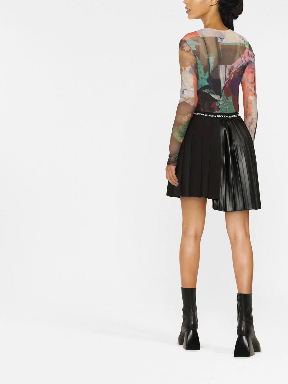 VERSACE WOMEN Logo Faux Leather Skirt Black - MAISONDEFASHION.COM