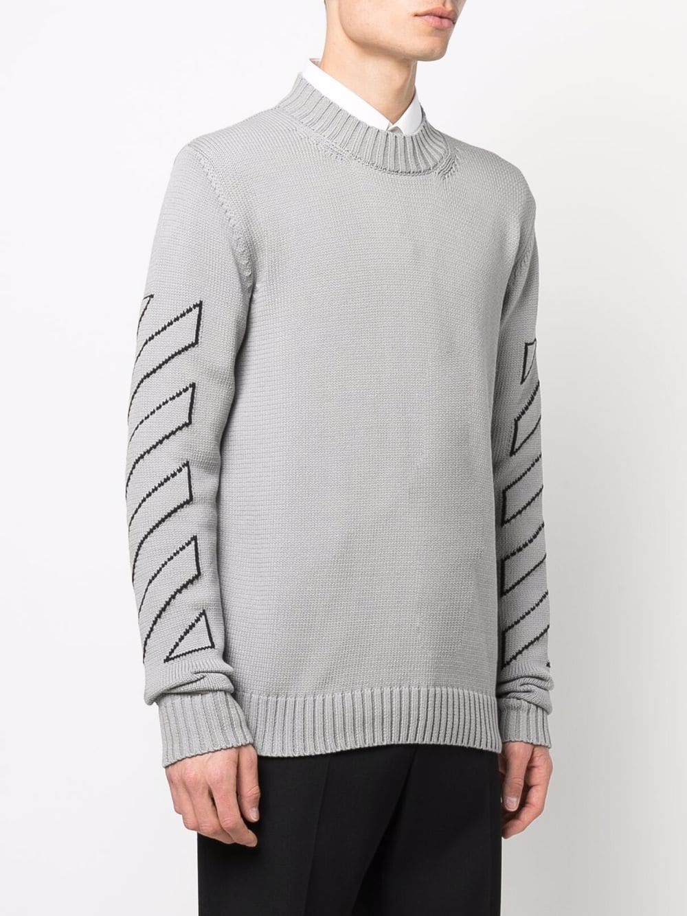 OFF-WHITE Diag Outline Knitted Sweatshirt Grey - MAISONDEFASHION.COM