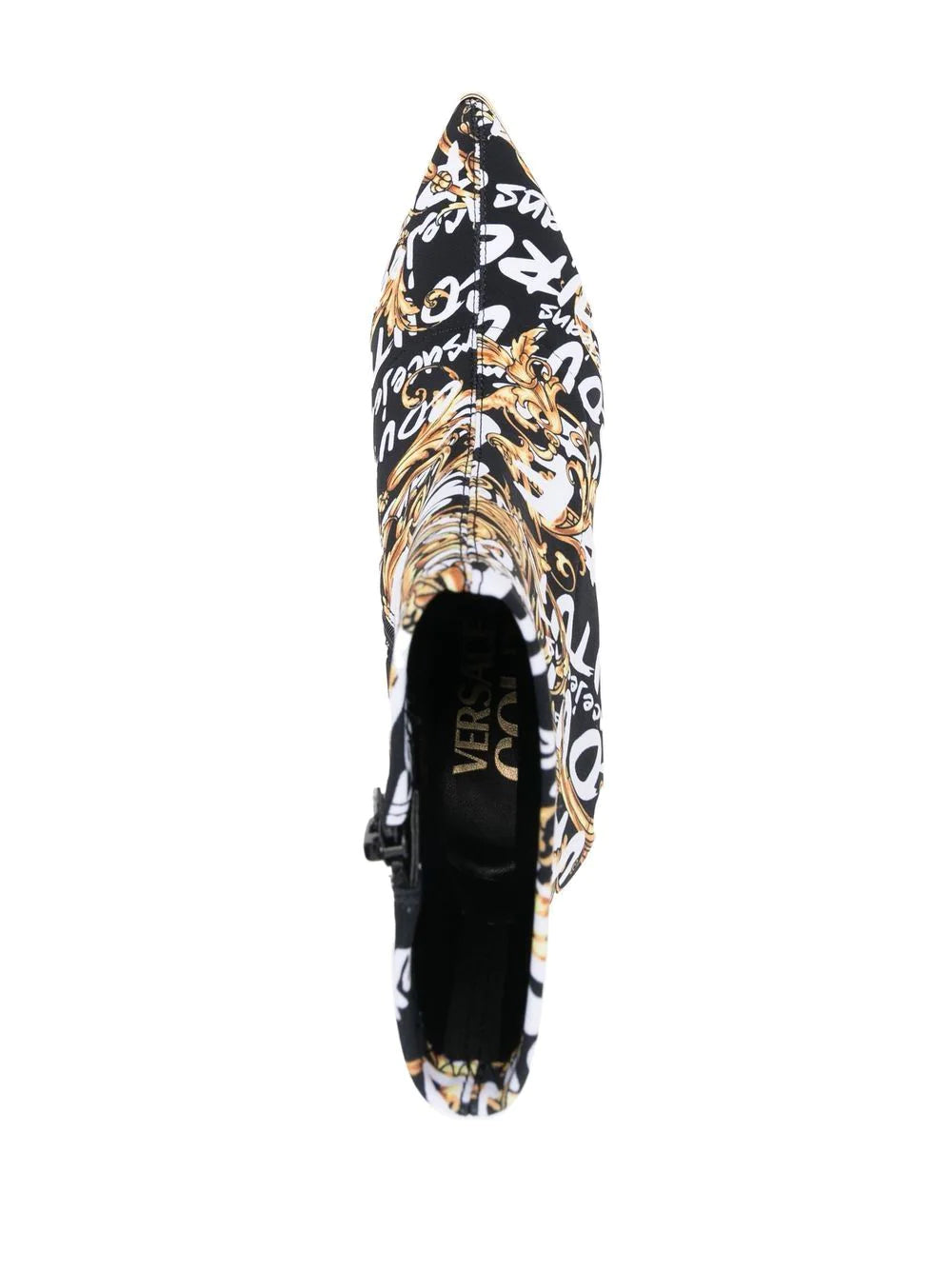 VERSACE WOMEN Baroque Print Heeled Boots Black/Gold - MAISONDEFASHION.COM