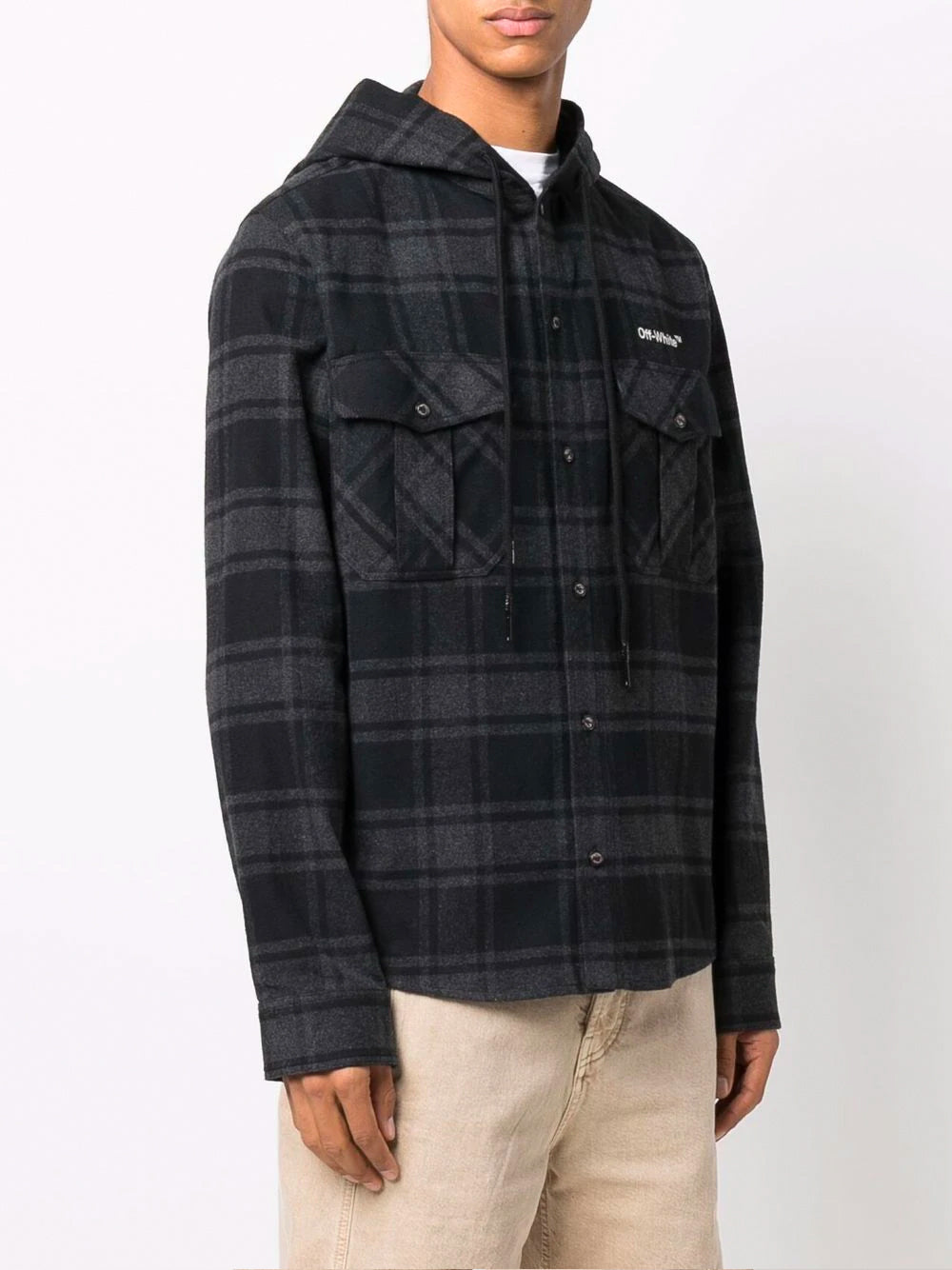 OFF-WHITE Arrow Print Hooded Flannel Shirt - MAISONDEFASHION.COM