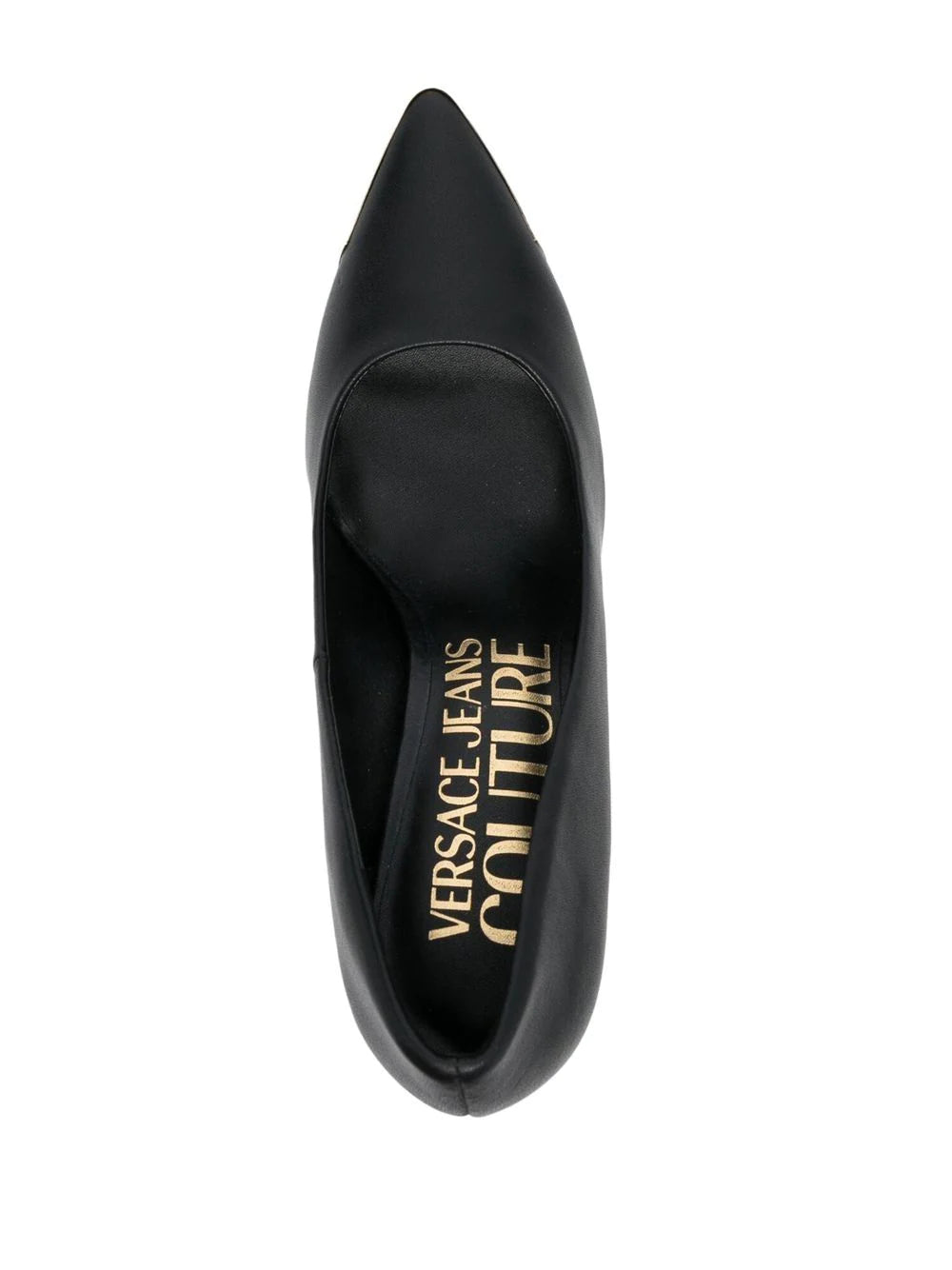 VERSACE WOMEN Metallic Toe Cap Heels Black/Gold - MAISONDEFASHION.COM