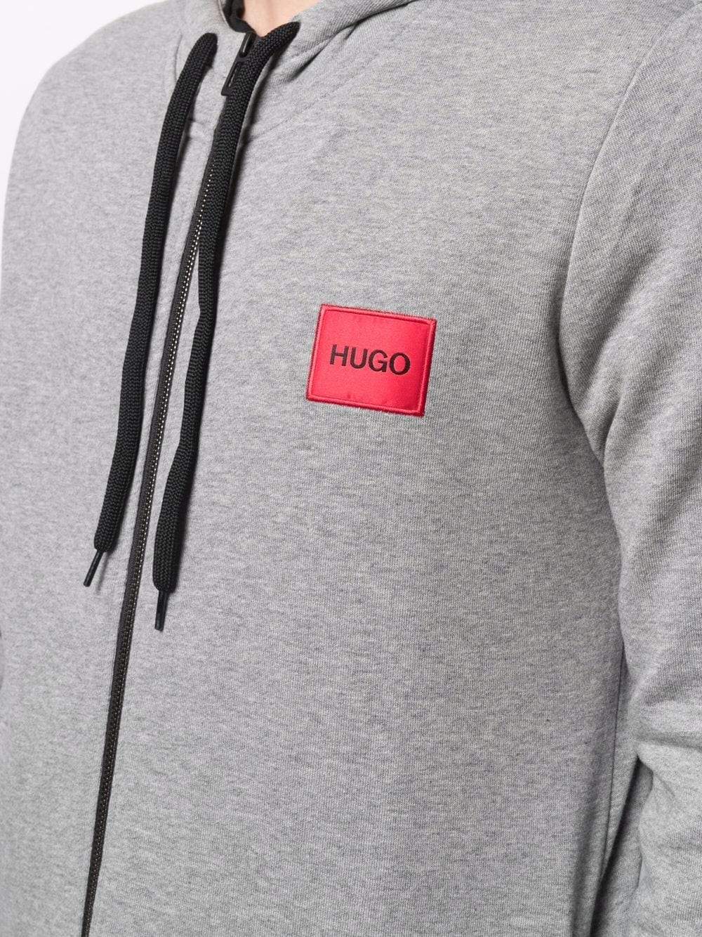 HUGO Logo-patch hoodie Grey - MAISONDEFASHION.COM