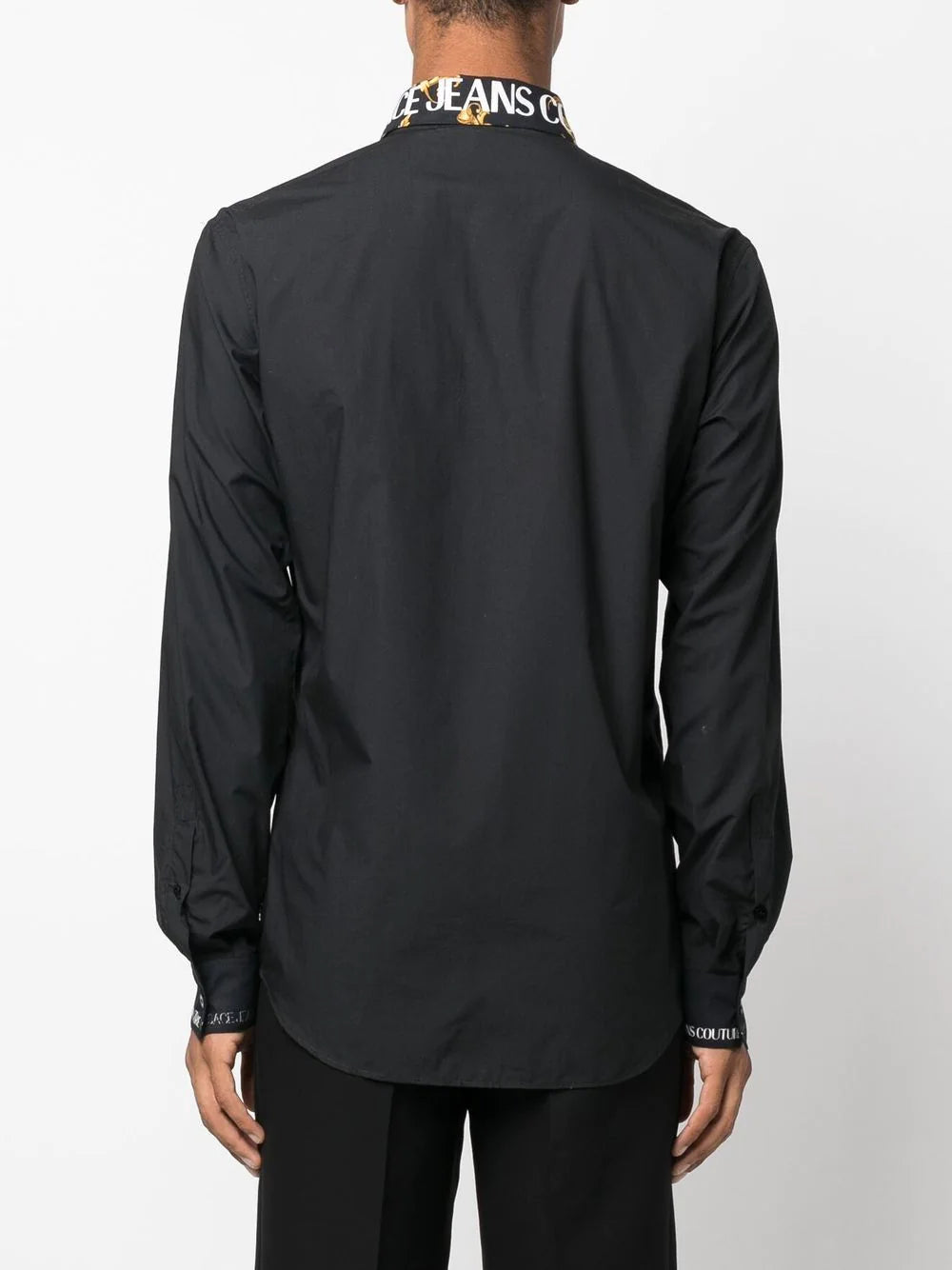 VERSACE Baroque Collar Print Long Sleeve Shirt Black - MAISONDEFASHION.COM