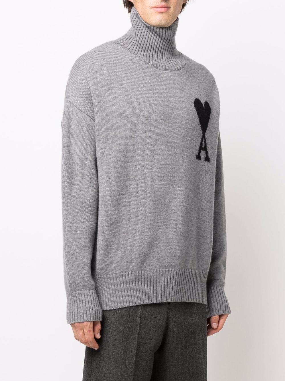 AMI PARIS Ami De Coeur Unisex Funnel Neck Sweater Grey/Black - MAISONDEFASHION.COM