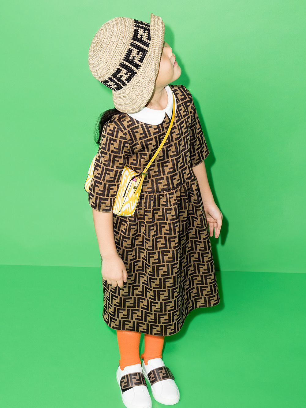 FENDI KIDS FF Flared Dress Brown - MAISONDEFASHION.COM