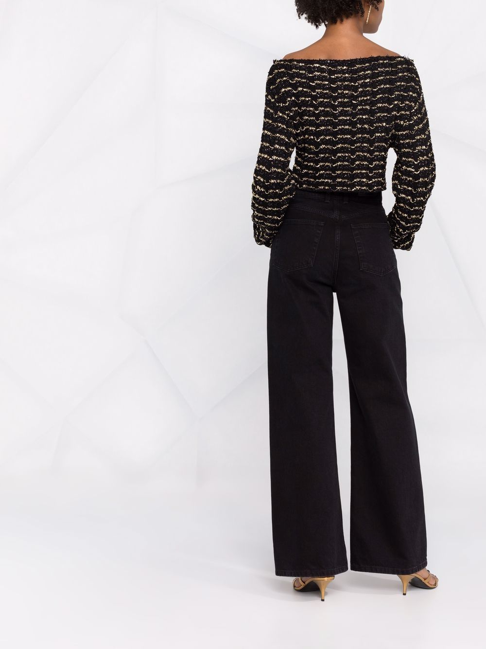 BALMAIN WOMEN  Off-shoulder cropped striped top Black - MAISONDEFASHION.COM