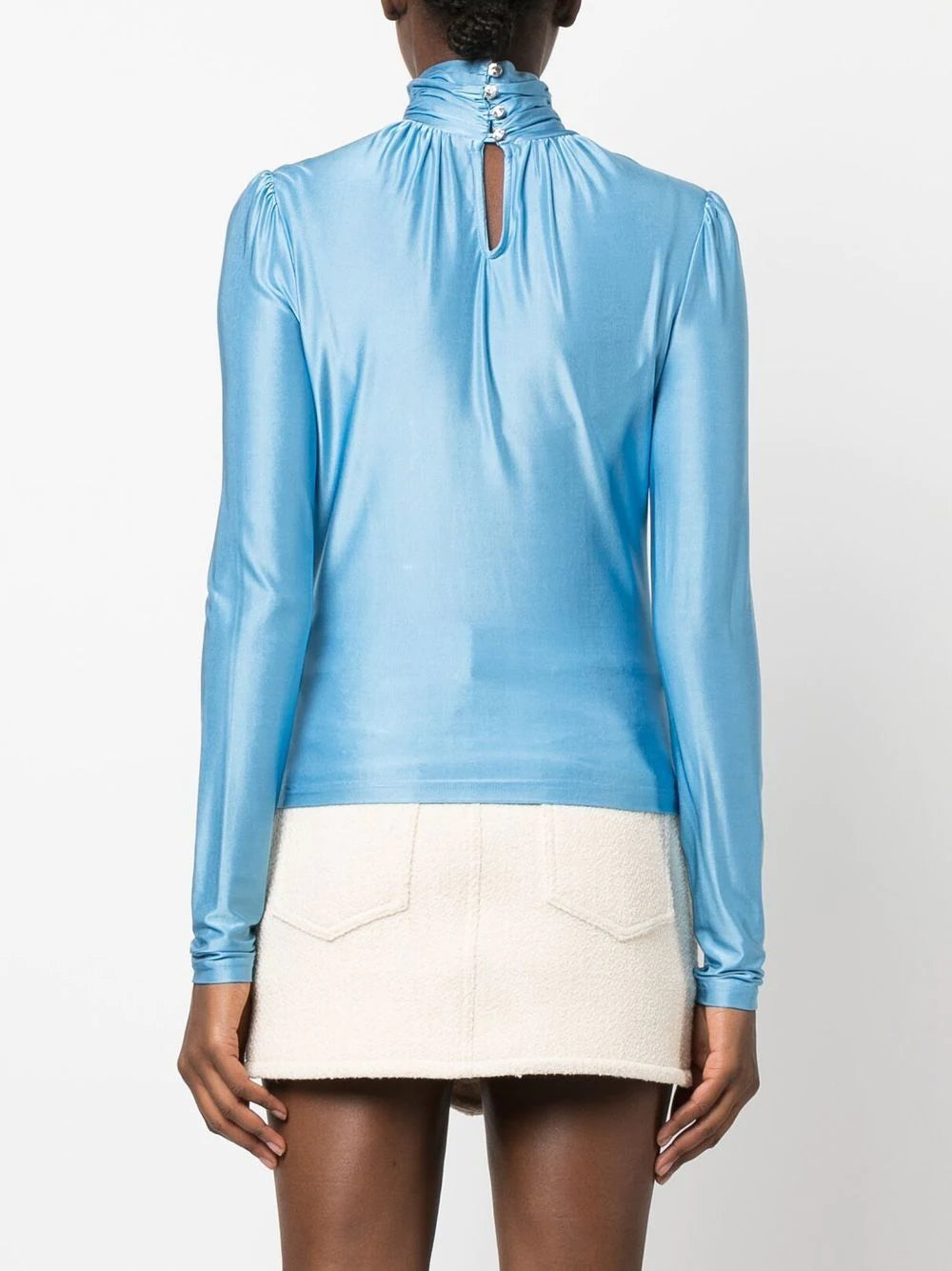 PACO RABANNE Ruched Long Sleeved Top Blue - MAISONDEFASHION.COM