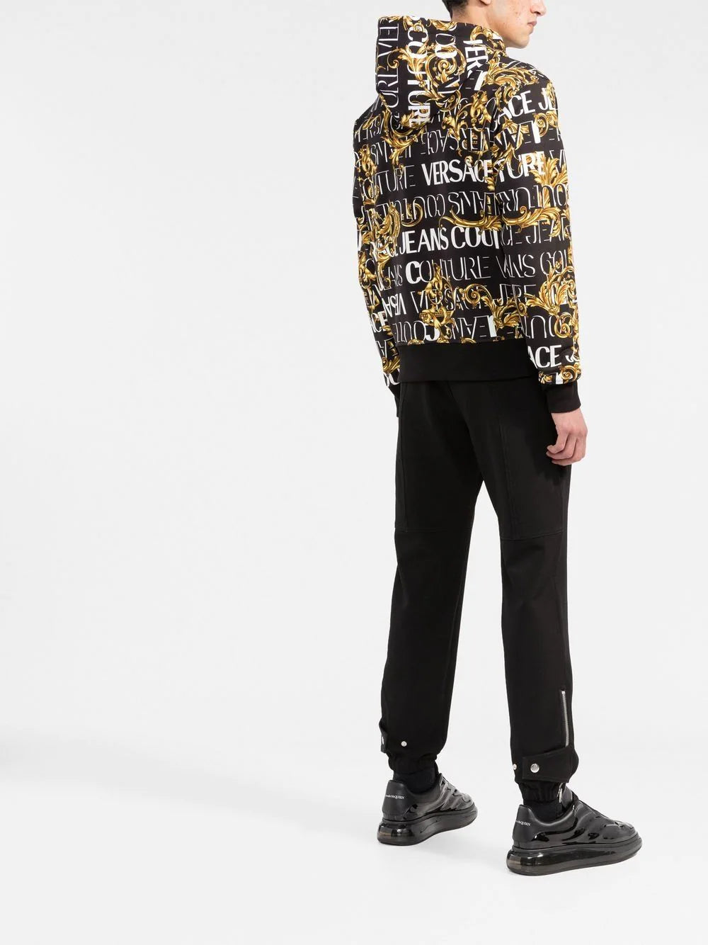 VERSACE Baroque Print Zip Up Hoodie Black - MAISONDEFASHION.COM