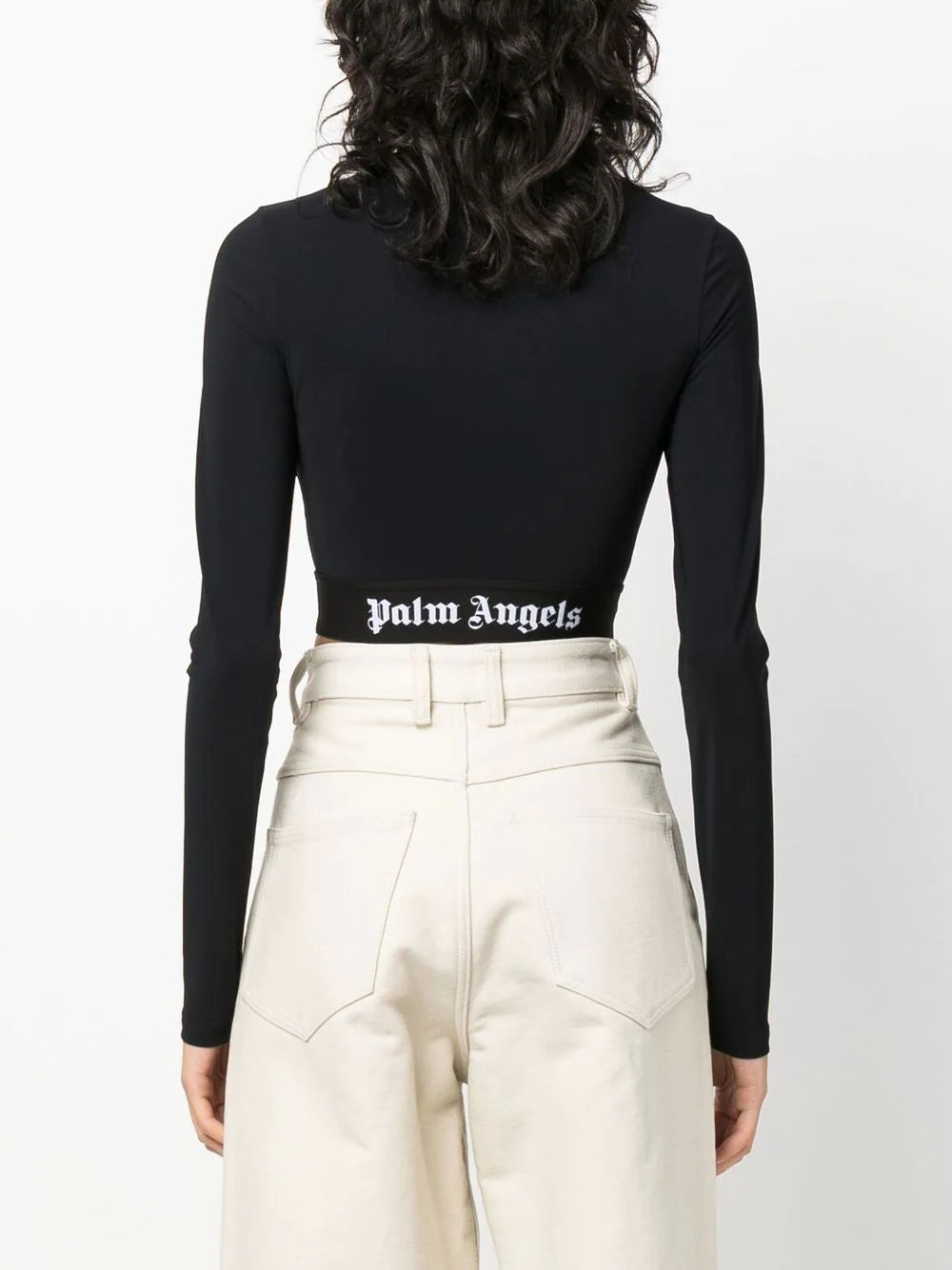 PALM ANGELS WOMEN Mockneck Logo Top L/S Black/White - MAISONDEFASHION.COM