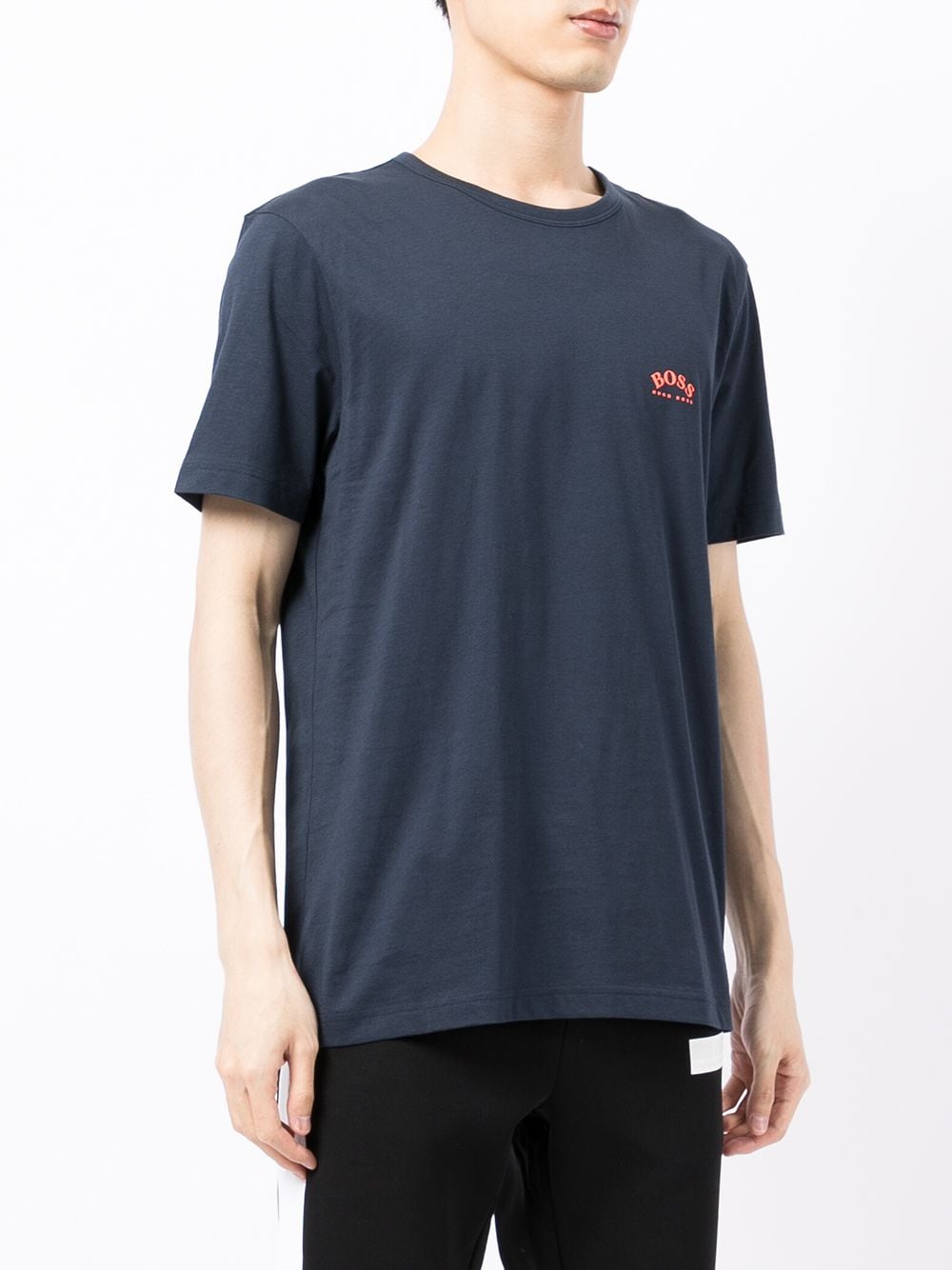 BOSS Curved Logo print T-shirt Navy - MAISONDEFASHION.COM