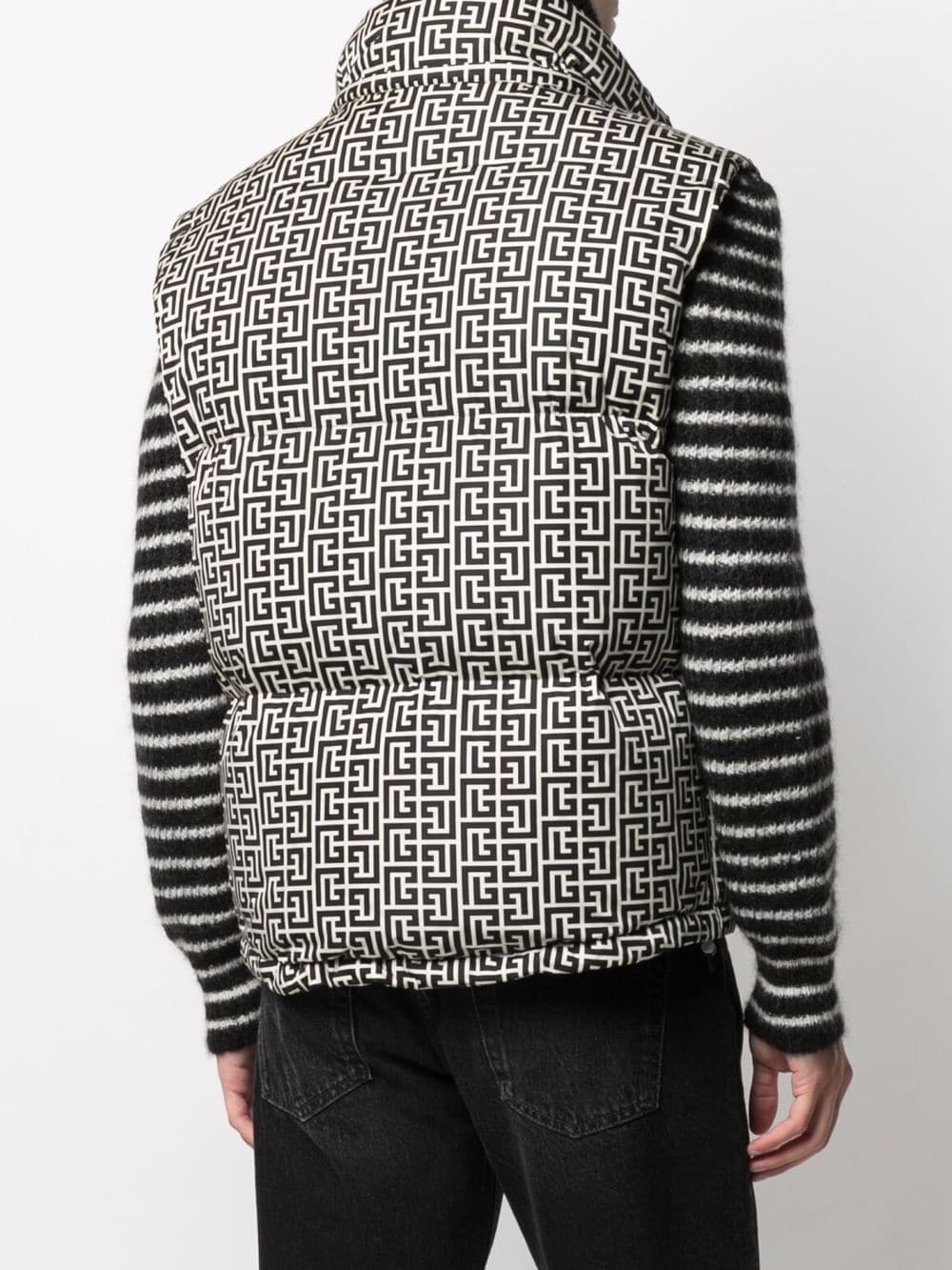 BALMAIN Monogram-pattern padded sleeveless jacket - MAISONDEFASHION.COM