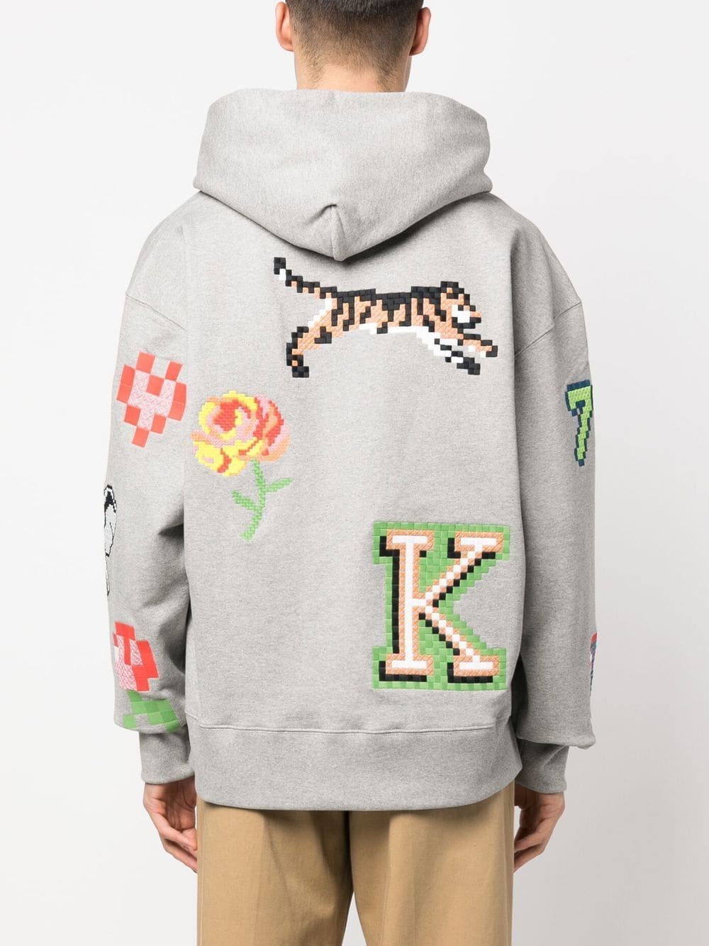 KENZO Pixel Oversized Hoodie Grey - MAISONDEFASHION.COM