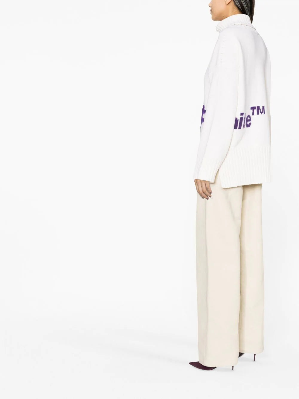 OFF-WHITE WOMEN Intarsia Knit Turtleneck White/Purple - MAISONDEFASHION.COM