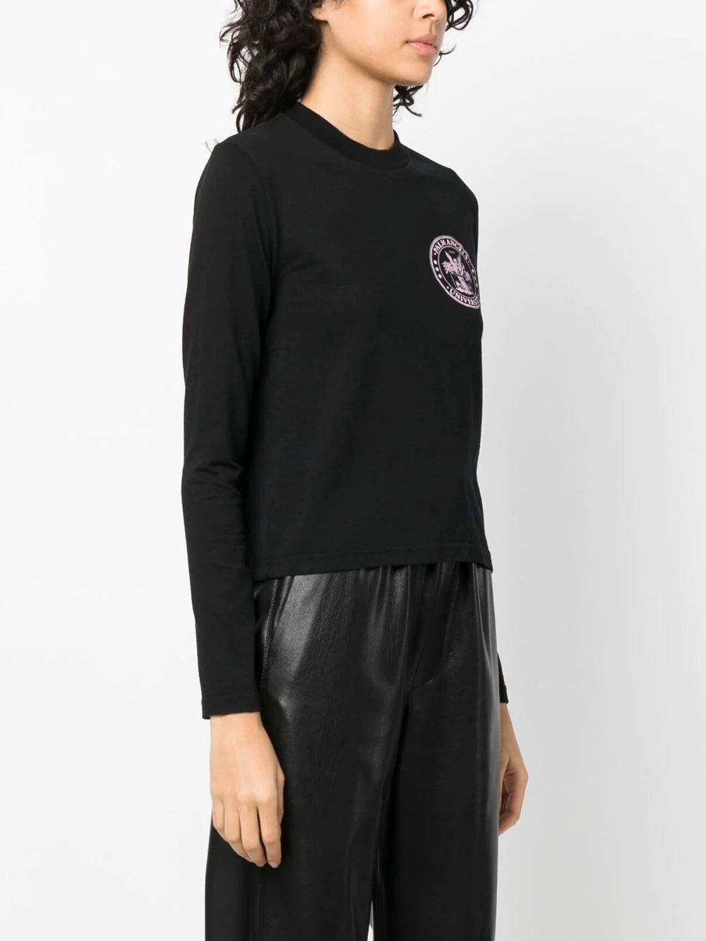 PALM ANGELS WOMEN College Fitted Tee L/S Black/Coral - MAISONDEFASHION.COM