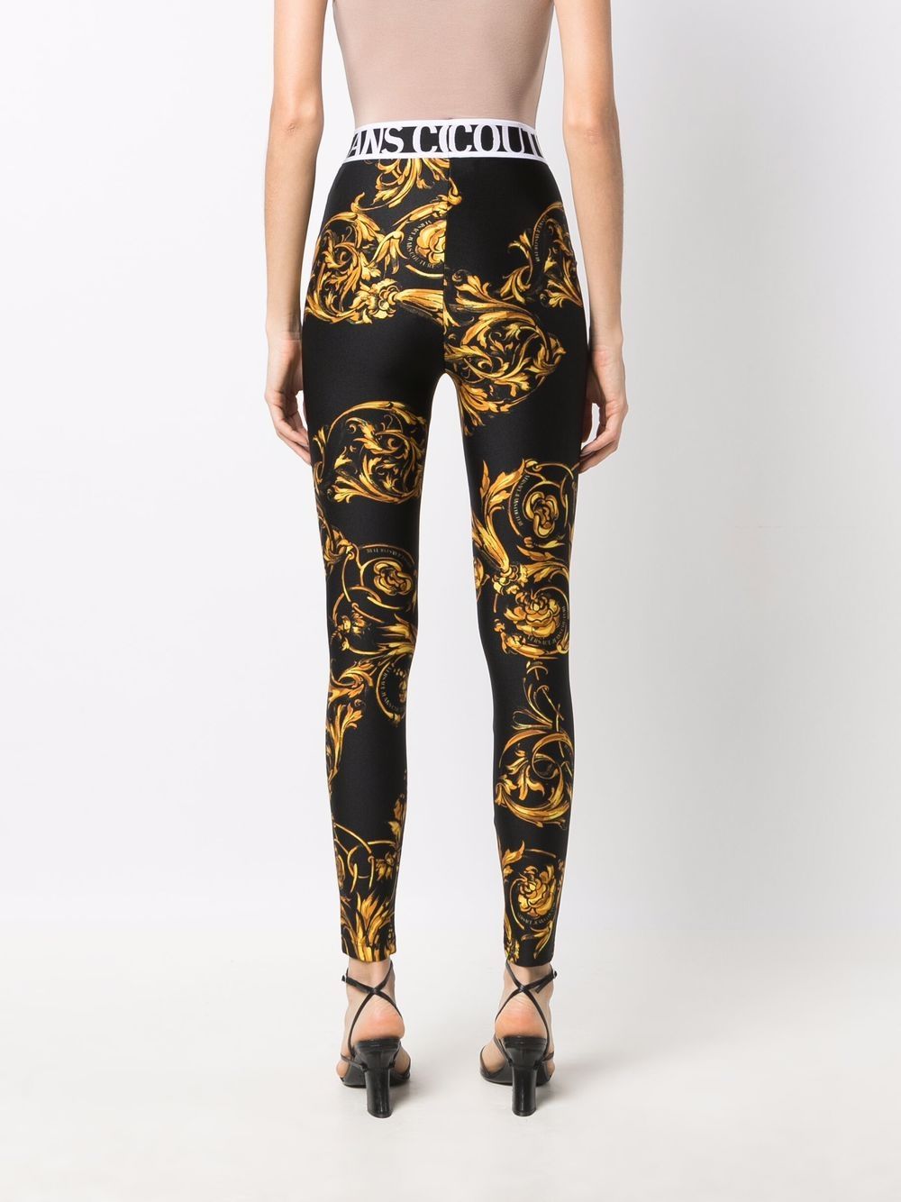 VERSACE WOMEN Baroque Print Logo Waistband Leggings Black - MAISONDEFASHION.COM