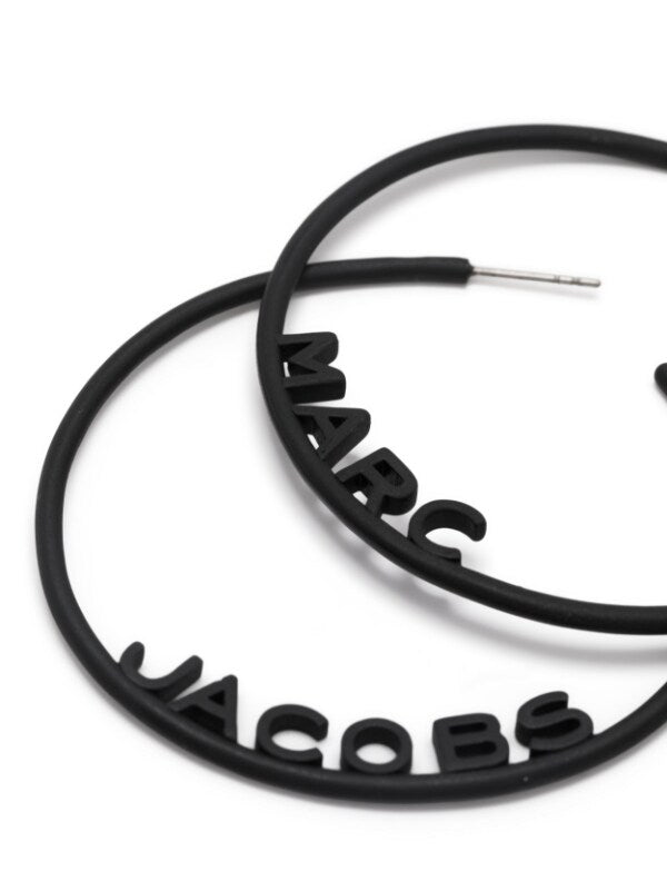 MARC JACOBS WOMEN Oversized Logo Metal Hoops Black - MAISONDEFASHION.COM