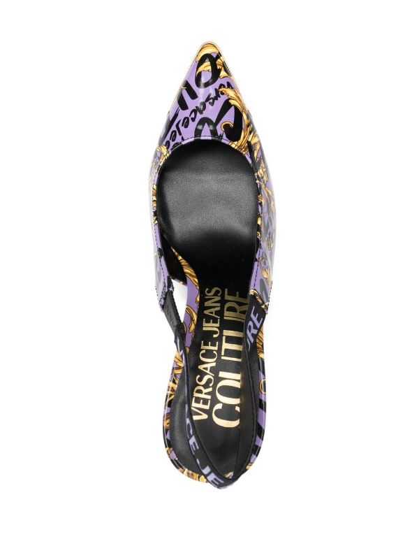 VERSACE WOMEN Baroque Print Pumps Purple/Gold - MAISONDEFASHION.COM