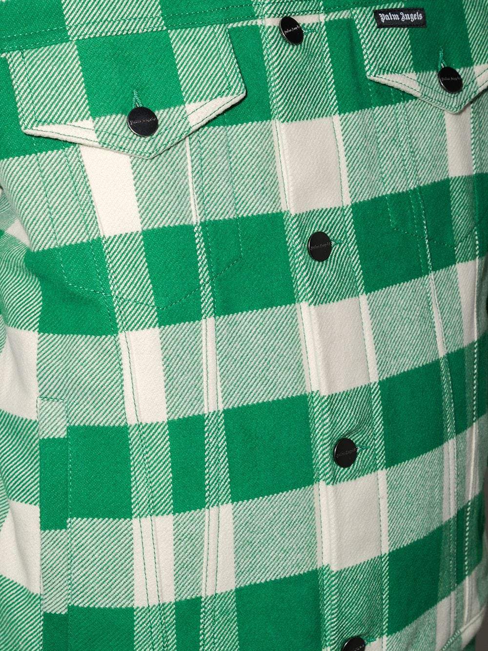PALM ANGELS Logo Print Checked Overshirt Green - MAISONDEFASHION.COM