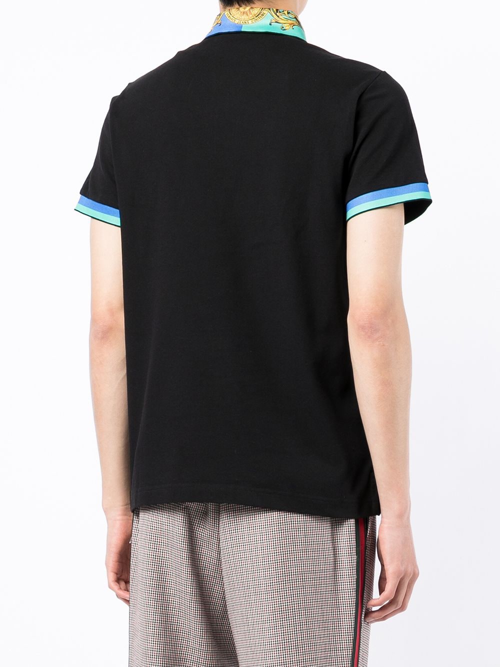 VERSACE Contrast-collar polo shirt Black - MAISONDEFASHION.COM