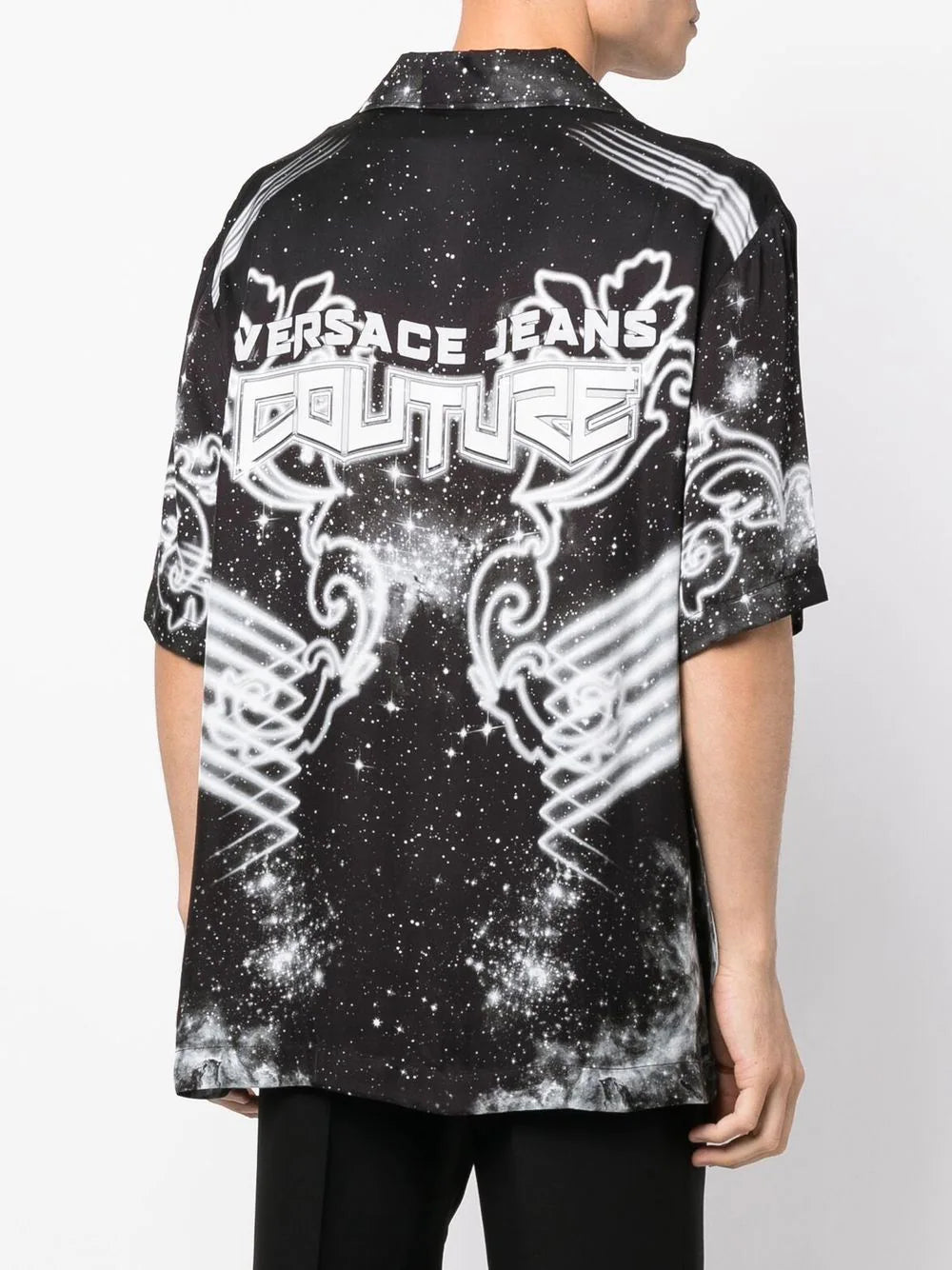 VERSACE Galaxy Print Logo Short Sleeve Shirt Black/White - MAISONDEFASHION.COM