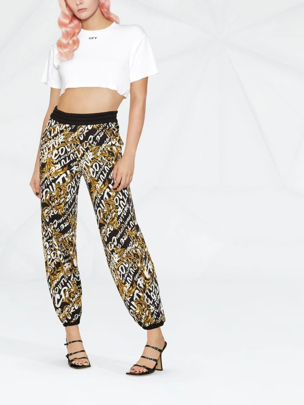 VERSACE WOMEN Baroque Print All Over Logo Sweatpants Black - MAISONDEFASHION.COM