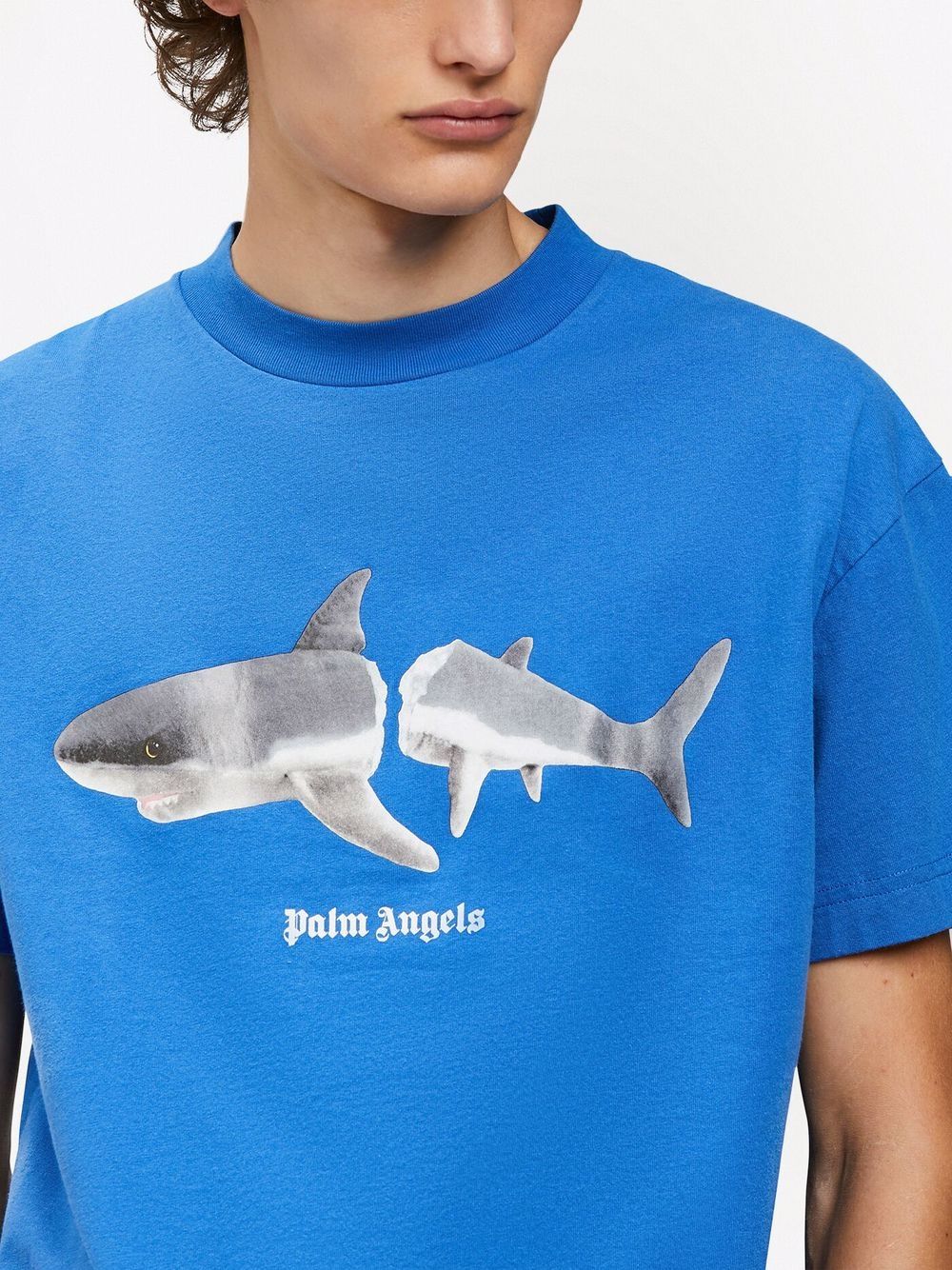 PALM ANGELS Shark Classic T-Shirt Blue - MAISONDEFASHION.COM