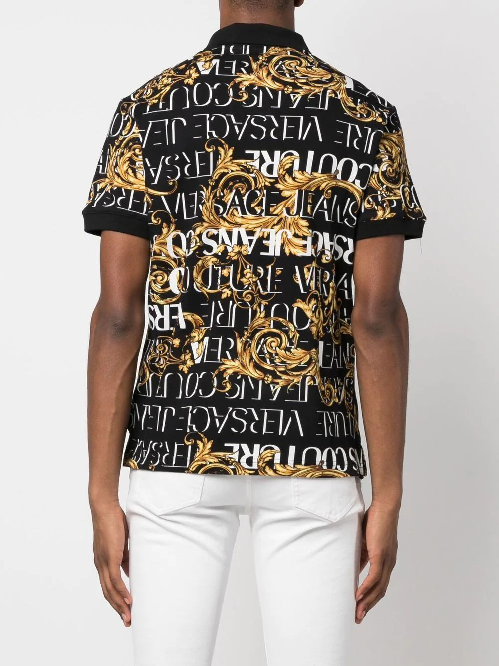 VERSACE Baroque Print Logo Polo Shirt Black - MAISONDEFASHION.COM