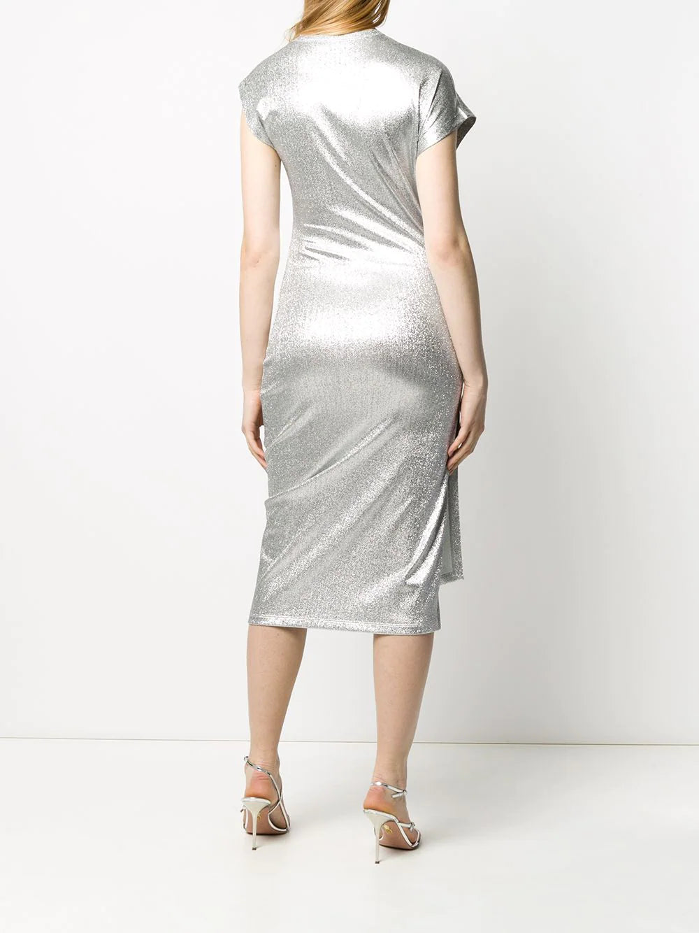 PACO RABANNE Asymmetric Gathered Midi Dress - MAISONDEFASHION.COM