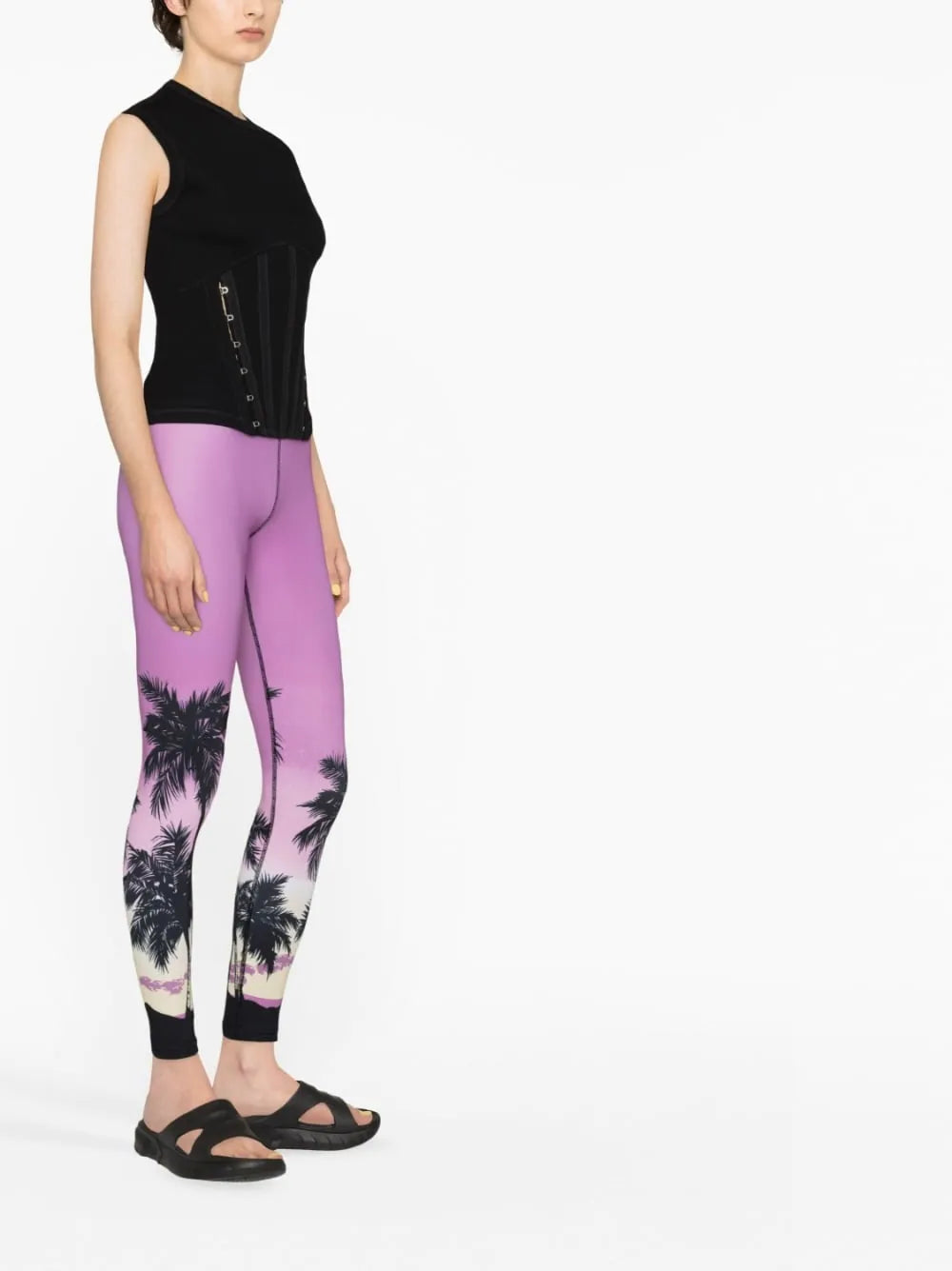 PALM ANGELS WOMEN Pink Sunset Logo Sport Leggings Purple/Black - MAISONDEFASHION.COM