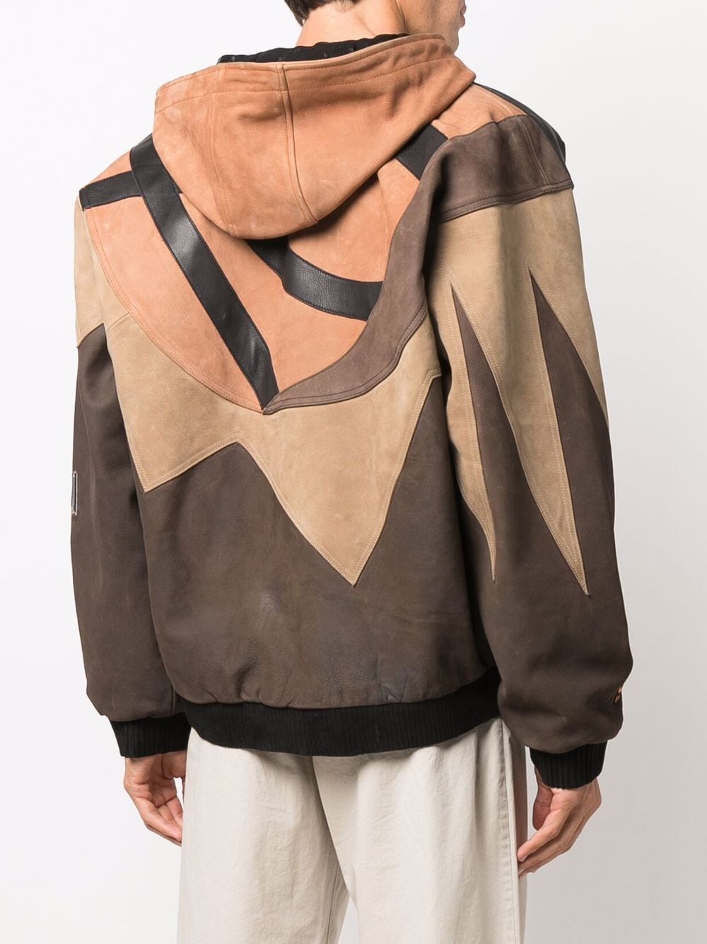 JUST DON Panelled Hooded Leather Jacket Brown - MAISONDEFASHION.COM