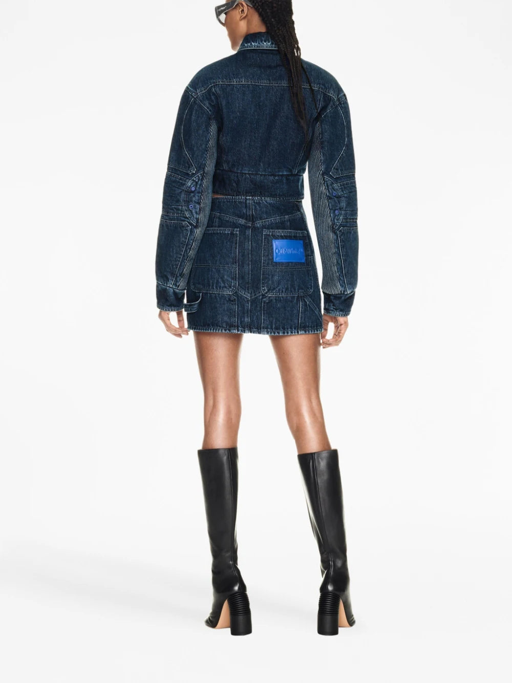 ダウンジャケット・コート OFF-WHITE WOMEN Motorcycle Hole Crop Jacket Blue OFF-WHITE WOMEN Motorcycle Hole Crop Jacket Blue