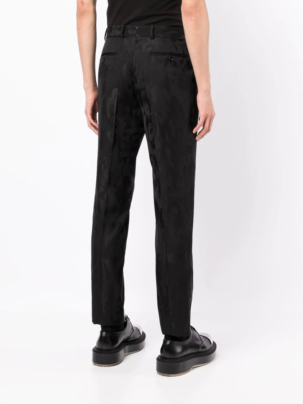 ALEXANDER MCQUEEN Tapered Graffiti Jacquard Trousers Black - MAISONDEFASHION.COM