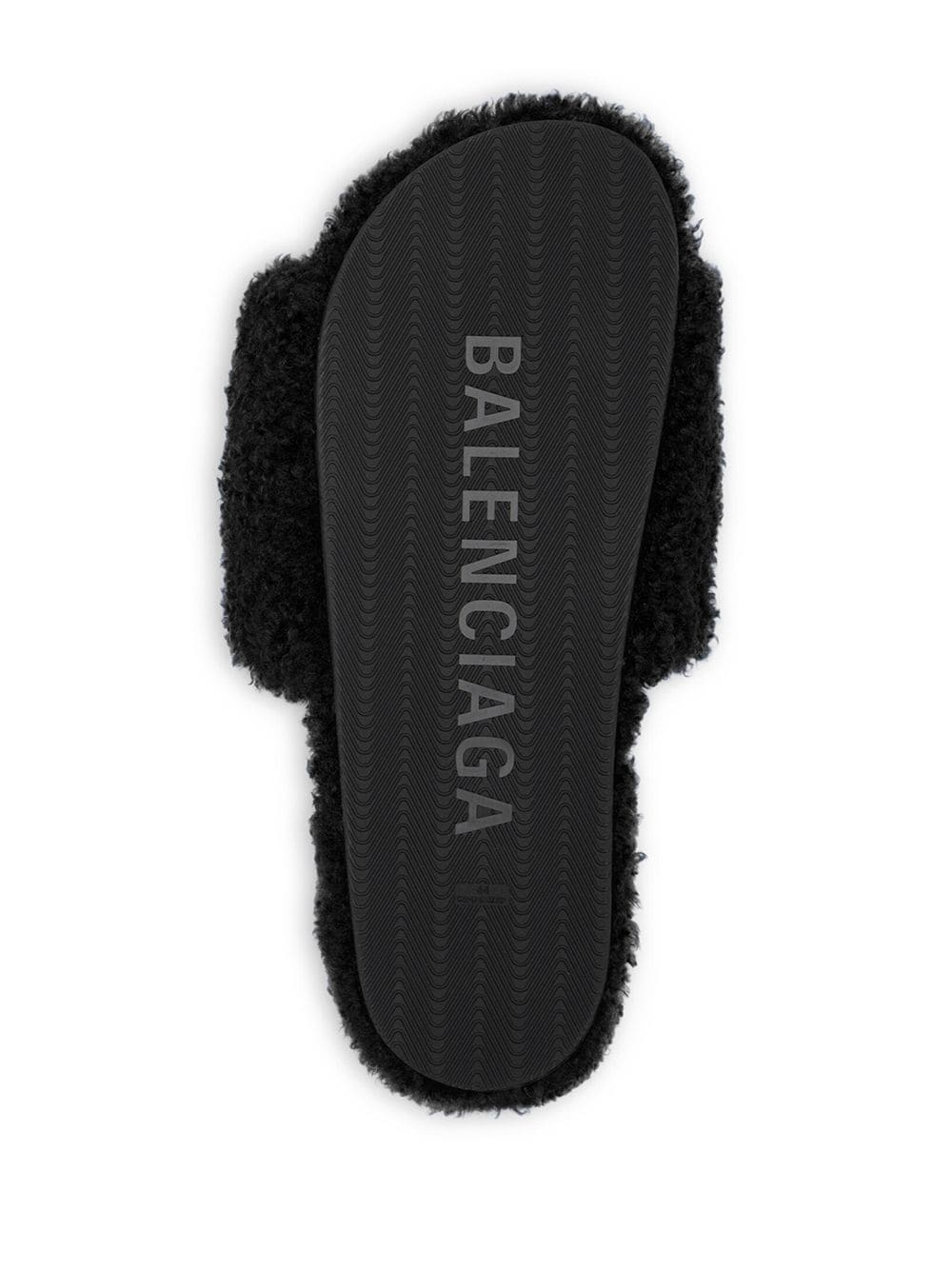 BALENCIAGA Political Logo Shearling Slides Black - MAISONDEFASHION.COM