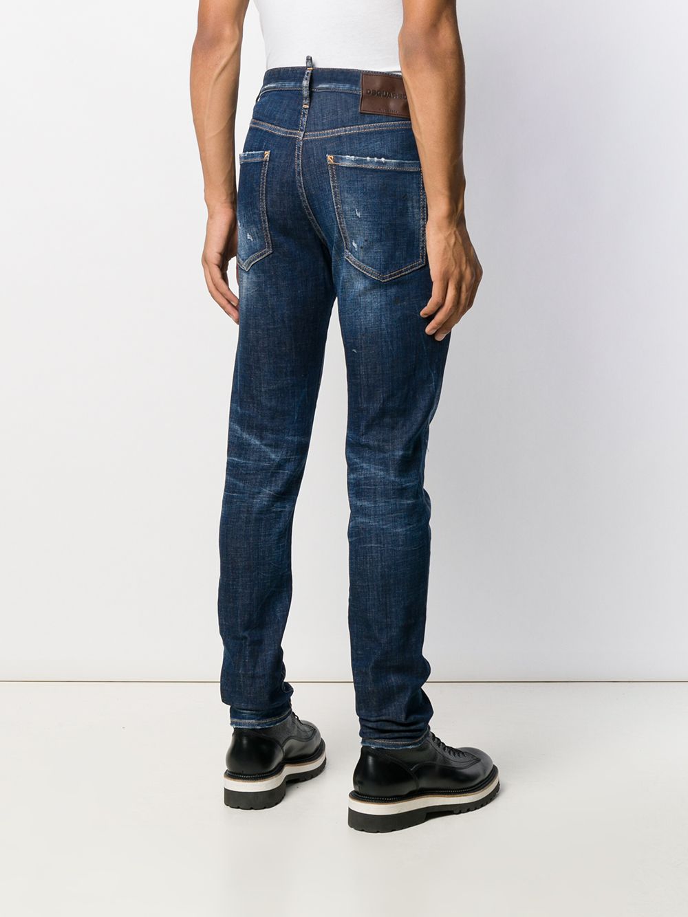 DSQUARED2 Slim Fit Brown Logo Patch Jeans - MAISONDEFASHION.COM